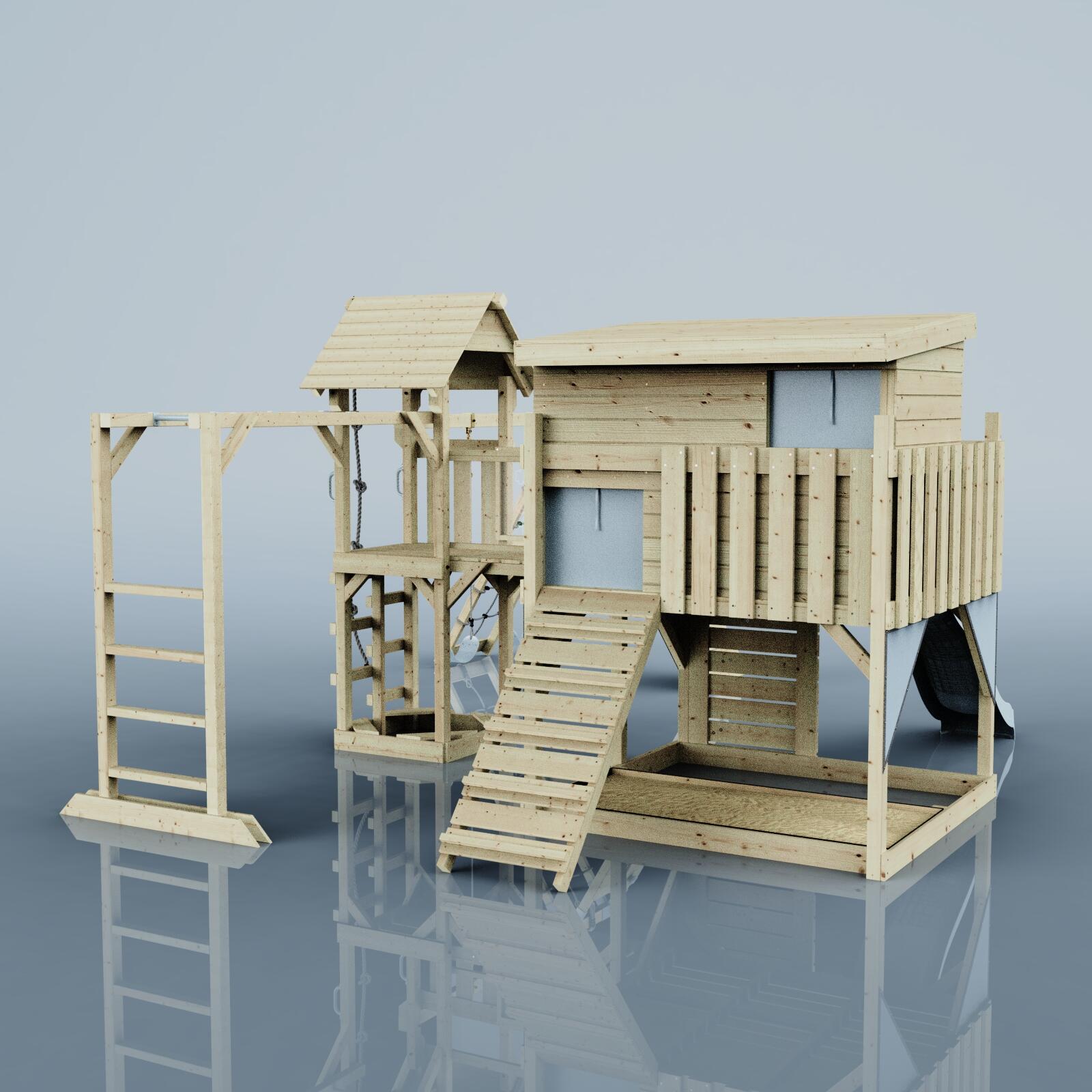 Spielturm Malin mit Kinderschaukel in Eisblau - 503 × 562 × 274 cm 3/5