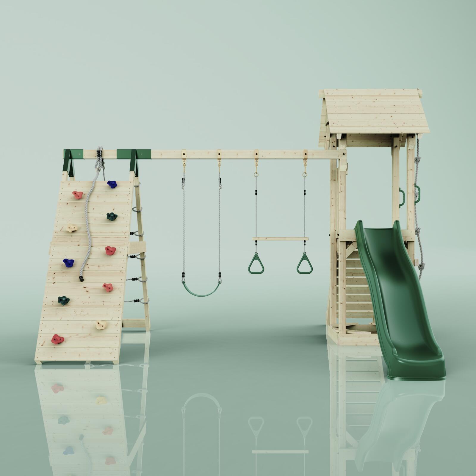 Spielturm Kiruna mit Trapezstange in Dunkelgrün - 357 × 380 × 274 cm 2/5
