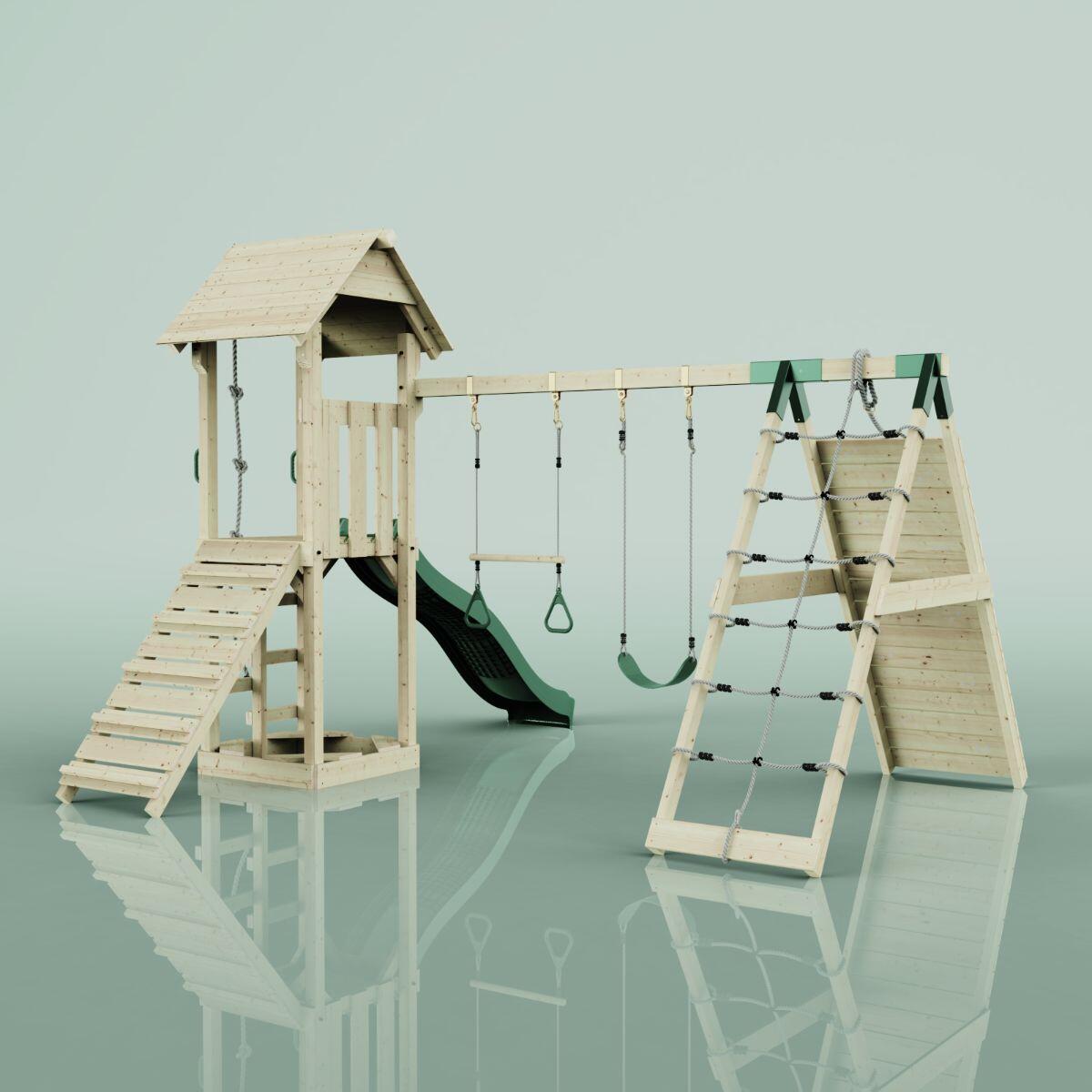 Spielturm Kiruna mit Trapezstange in Dunkelgrün - 357 × 380 × 274 cm 5/5