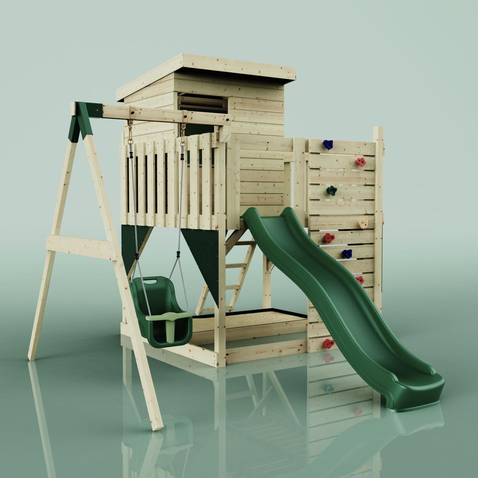Spielturm Alma mit Babyschaukel in Dunkelgrün - 415 × 306 × 260 cm 6/6