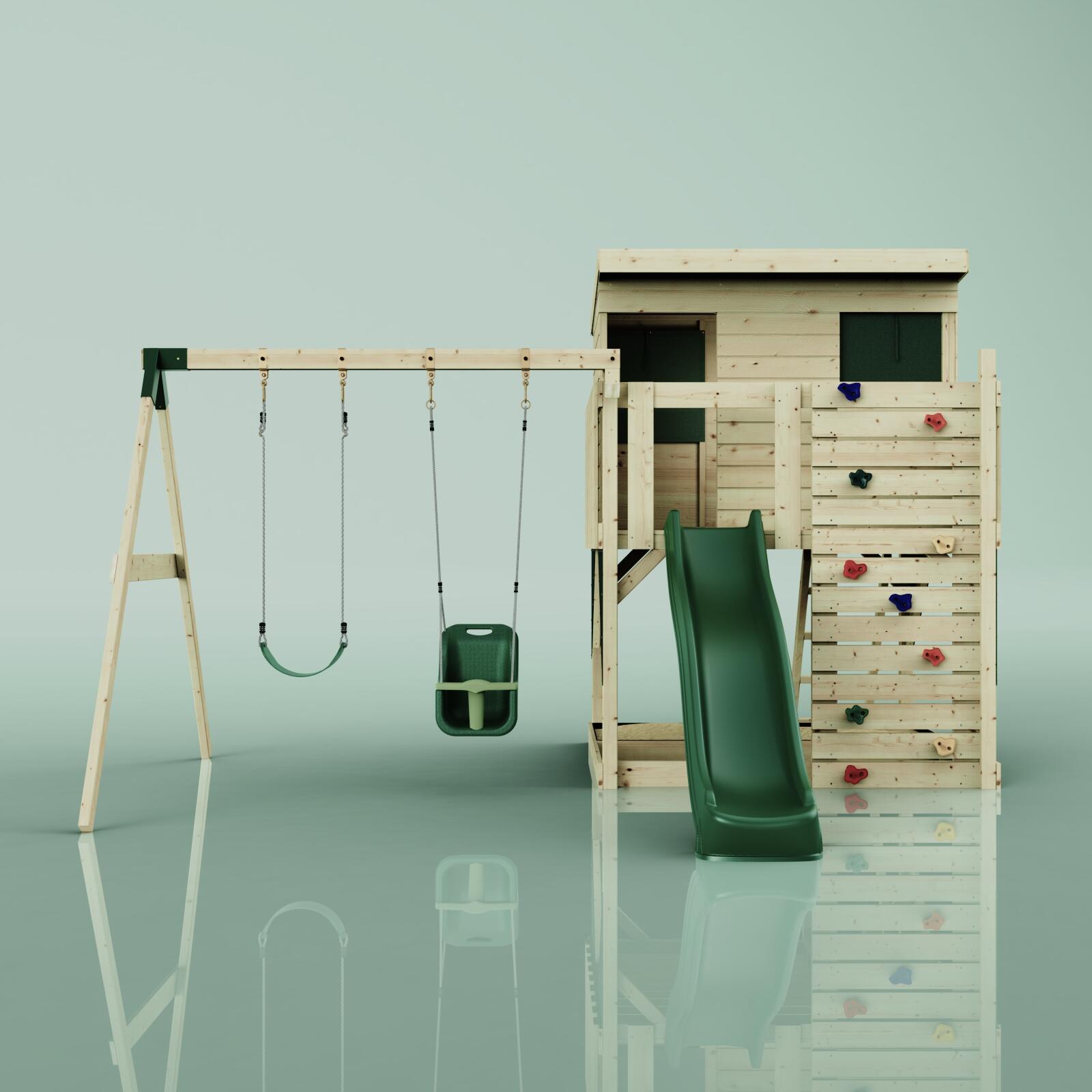 Spielturm Nils mit Babyschaukel in Dunkelgrün - 415 × 396 × 260 cm 2/6