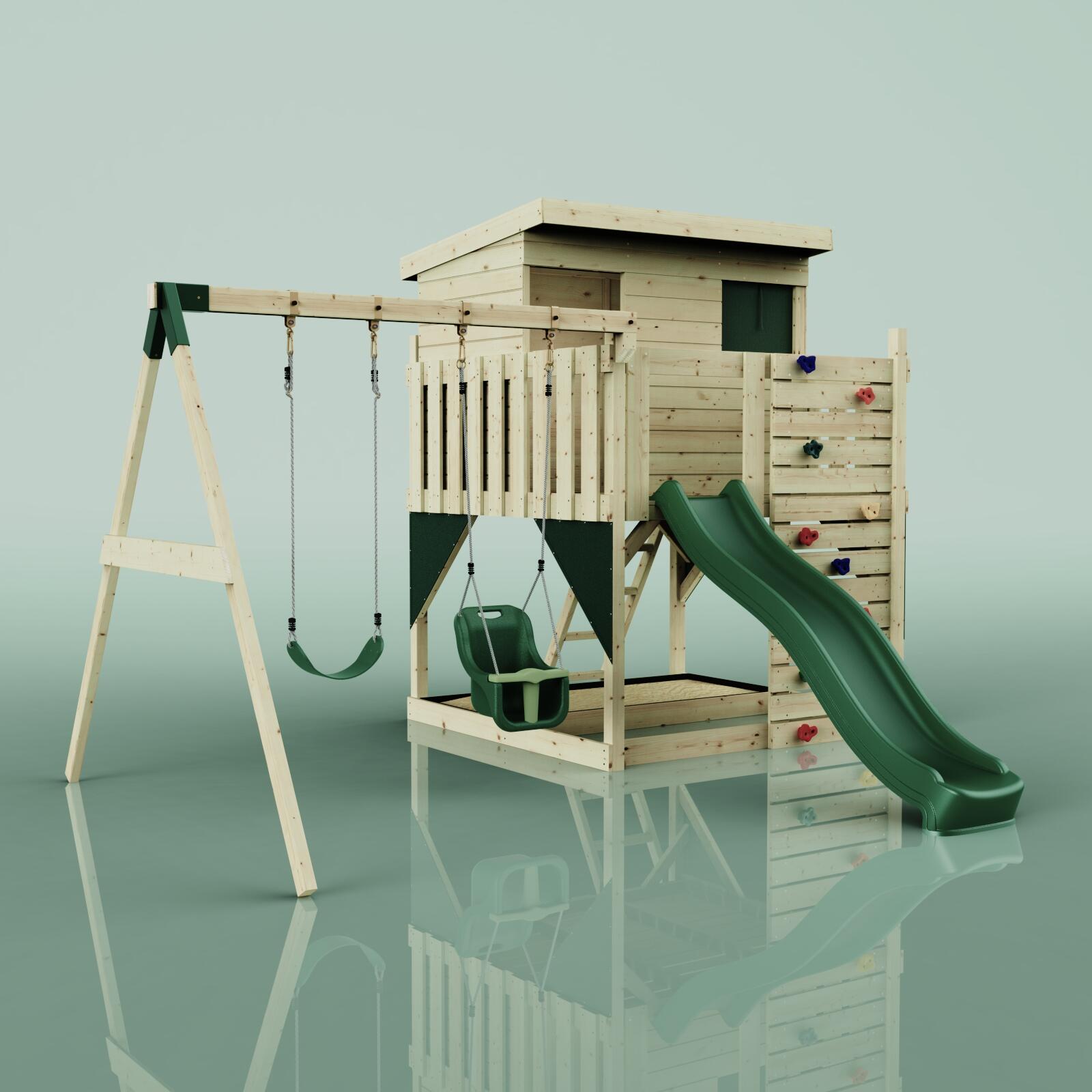Spielturm Nils mit Babyschaukel in Dunkelgrün - 415 × 396 × 260 cm 6/6