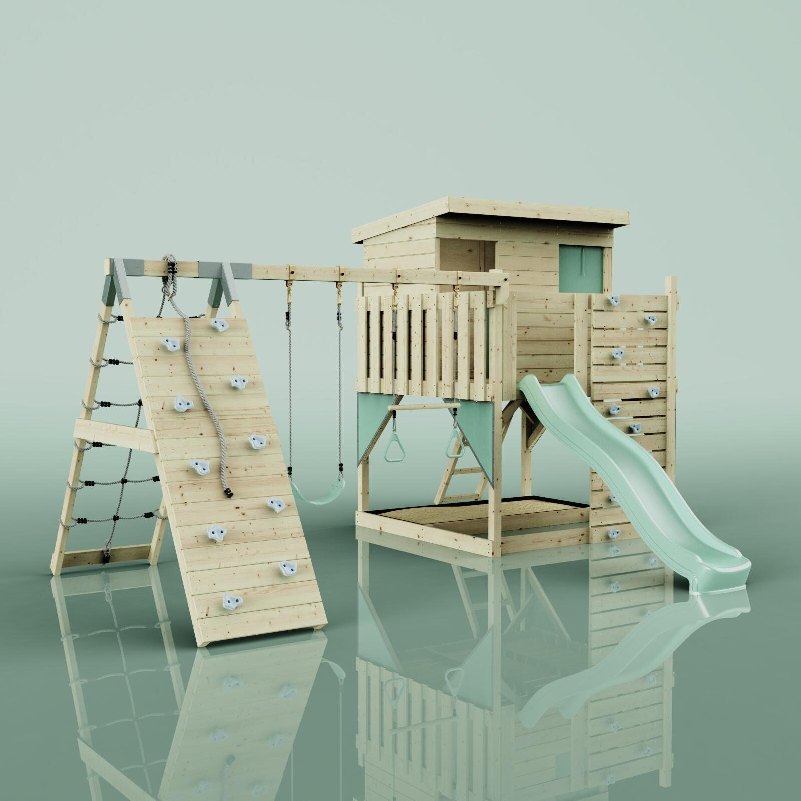 Spielturm Aksel mit Trapezstange in Mintgrün - 415 × 469 × 261 cm 6/6