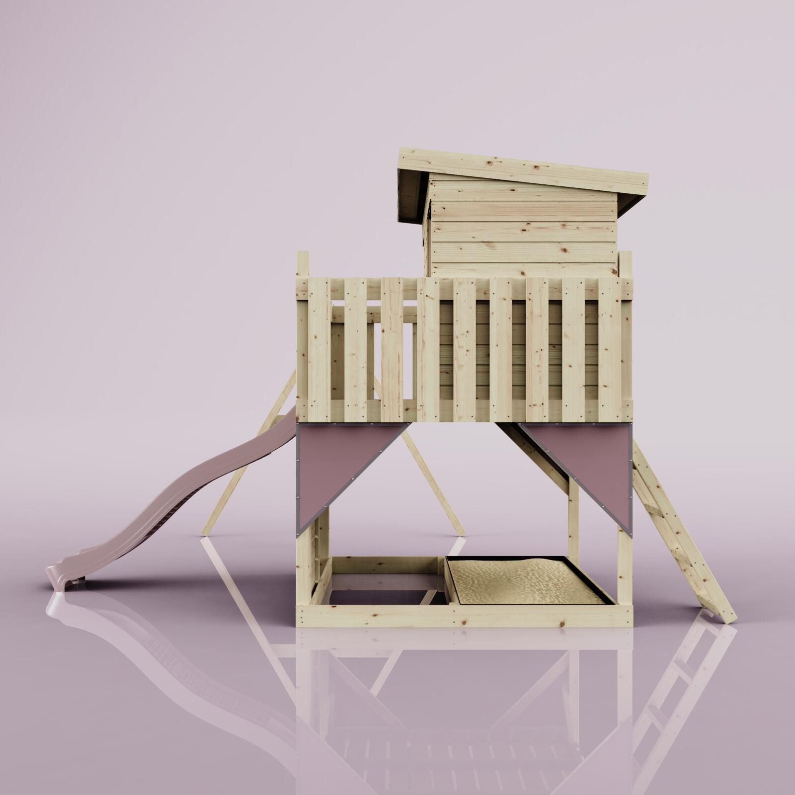 Spielturm Nils mit Trapezstange in Altrosa - 415 × 396 × 260 cm 3/7