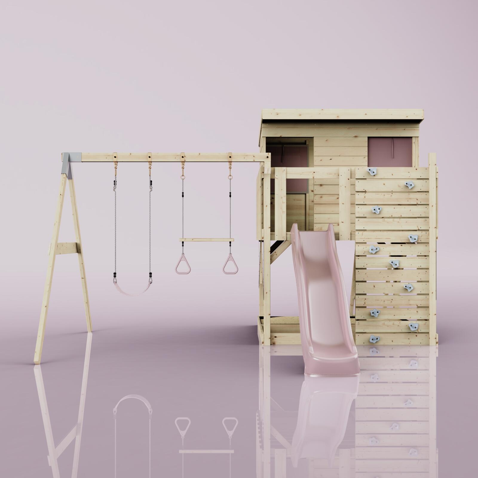 Spielturm Nils mit Trapezstange in Altrosa - 415 × 396 × 260 cm 2/7