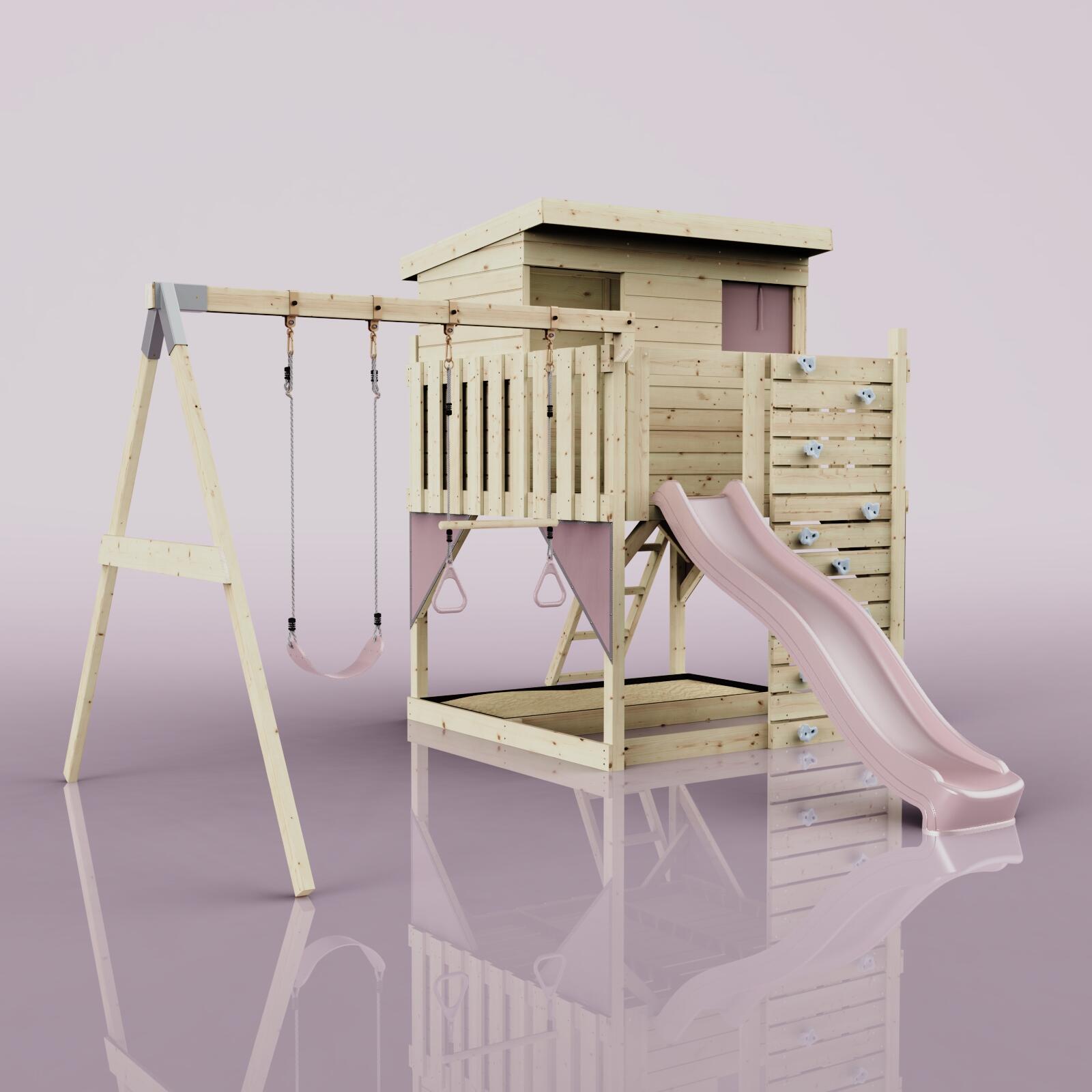 Spielturm Nils mit Trapezstange in Altrosa - 415 × 396 × 260 cm 6/7