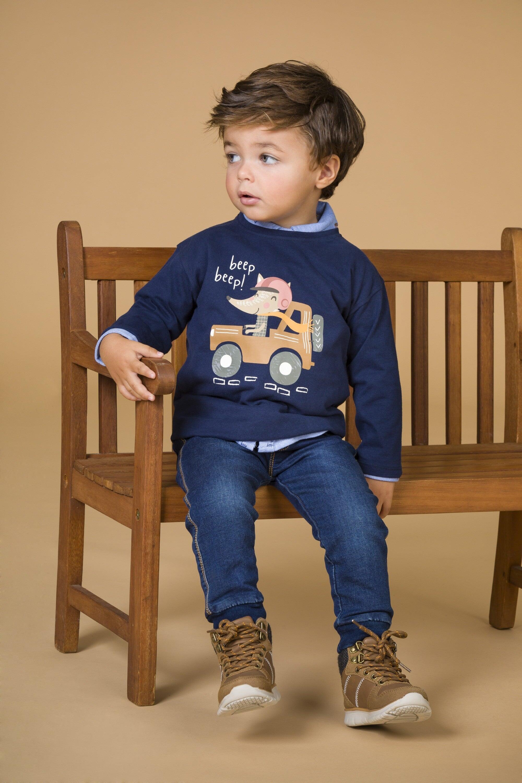 Camiseta infantil para menino, estampa azul 3/5