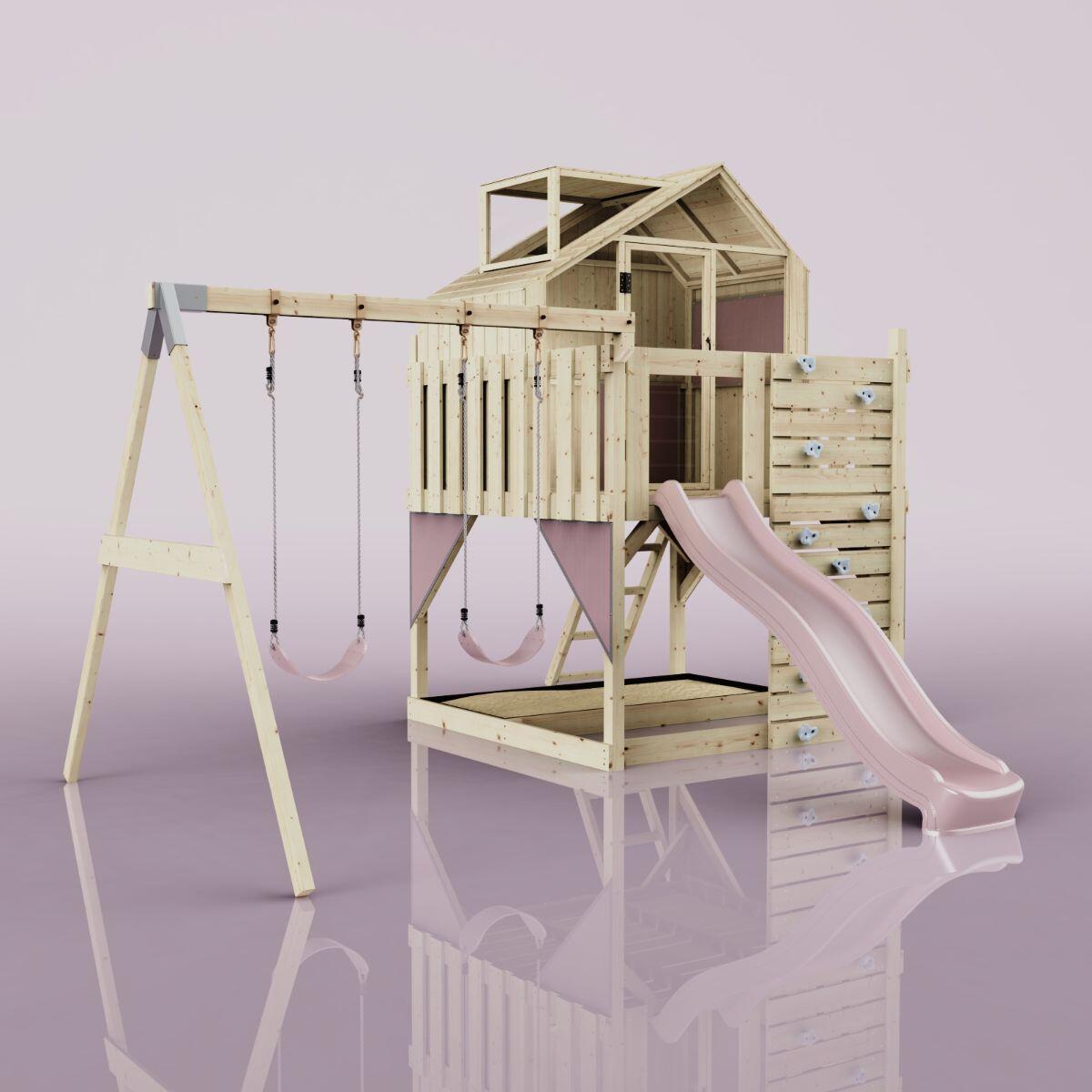 Spielturm Lasse mit Kinderschaukel in Altrosa - 414 × 399 × 292 cm 6/6