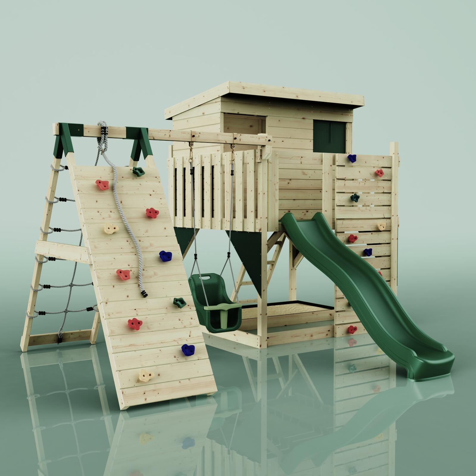 Spielturm Emil mit Babyschaukel in Dunkelgrün - 415 × 396 × 260 cm 6/6