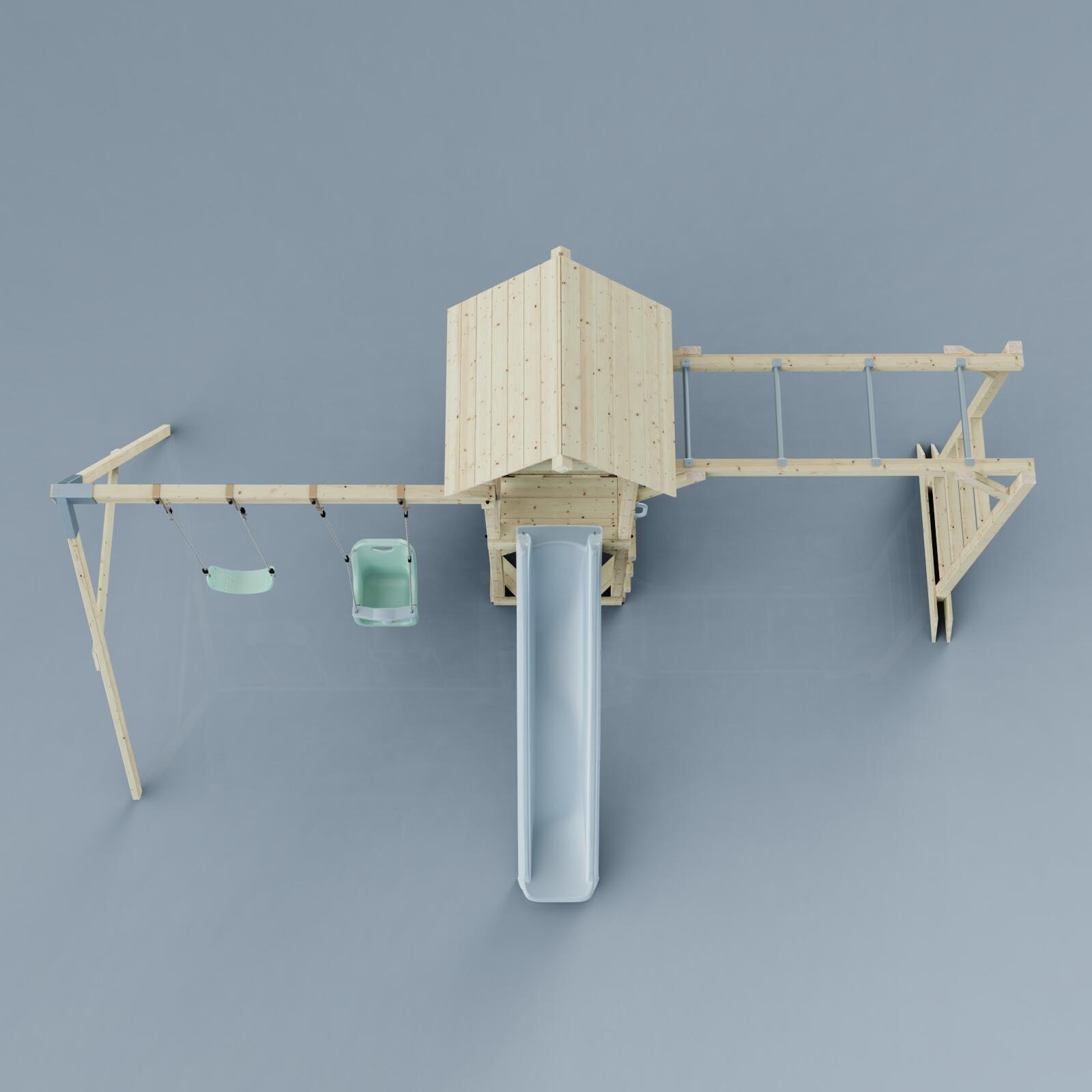 Spielturm Örebro mit Babyschaukel in Eisblau - 358 × 491 × 275 cm 6/6