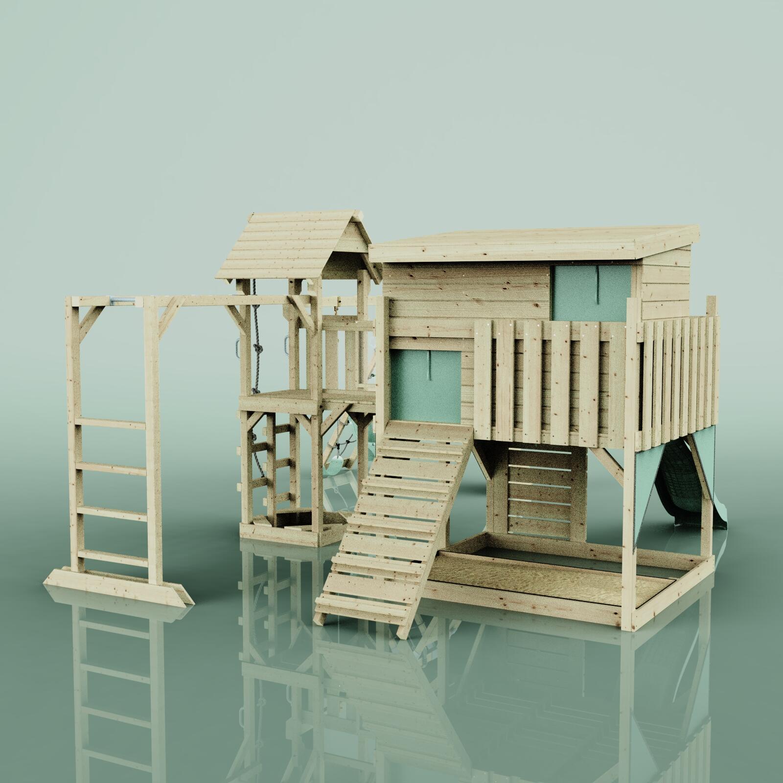 Spielturm Malin mit Babyschaukel in Mintgrün - 503 × 562 × 274 cm 3/5