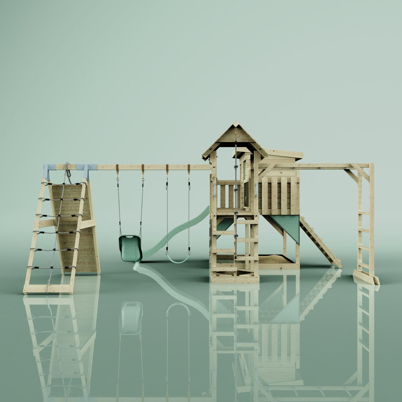 Spielturm Malin mit Babyschaukel in Mintgrün - 503 × 562 × 274 cm 2/5