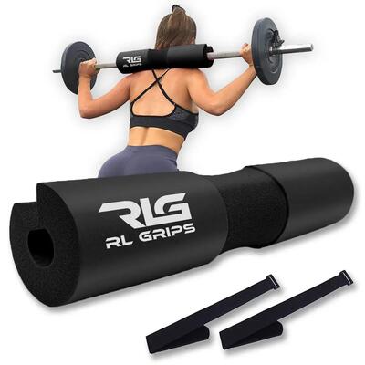 Barbell pad van schuim met 2 bevestigingsriemen voor squats en hip thrusts zwart