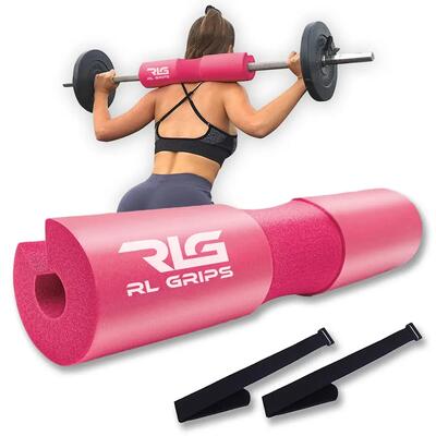 Squat pad per bilanciere in schiuma con 2 cinghie per squat e hip thrust Rosa