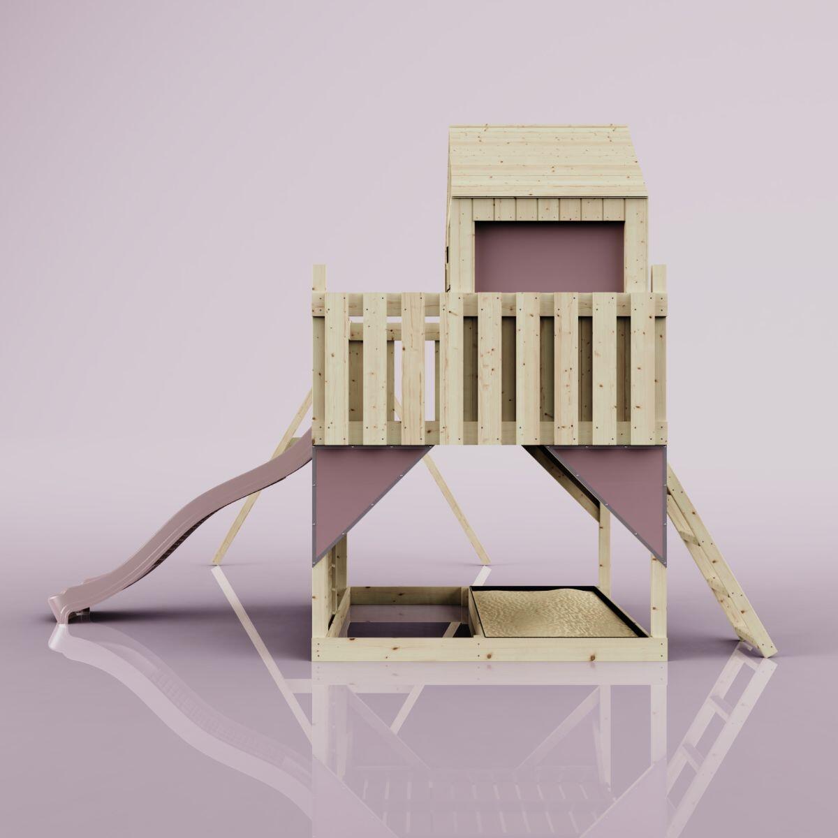 Spielturm Lasse mit Trapezstange in Altrosa - 414 × 399 × 292 cm 3/6