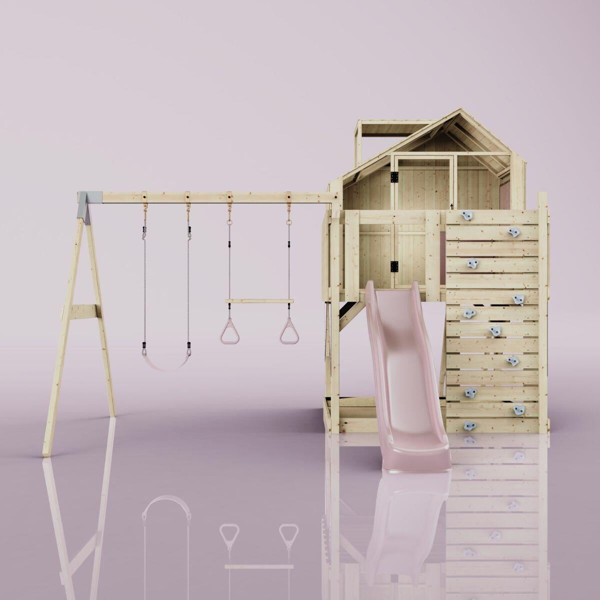 Spielturm Lasse mit Trapezstange in Altrosa - 414 × 399 × 292 cm 2/6