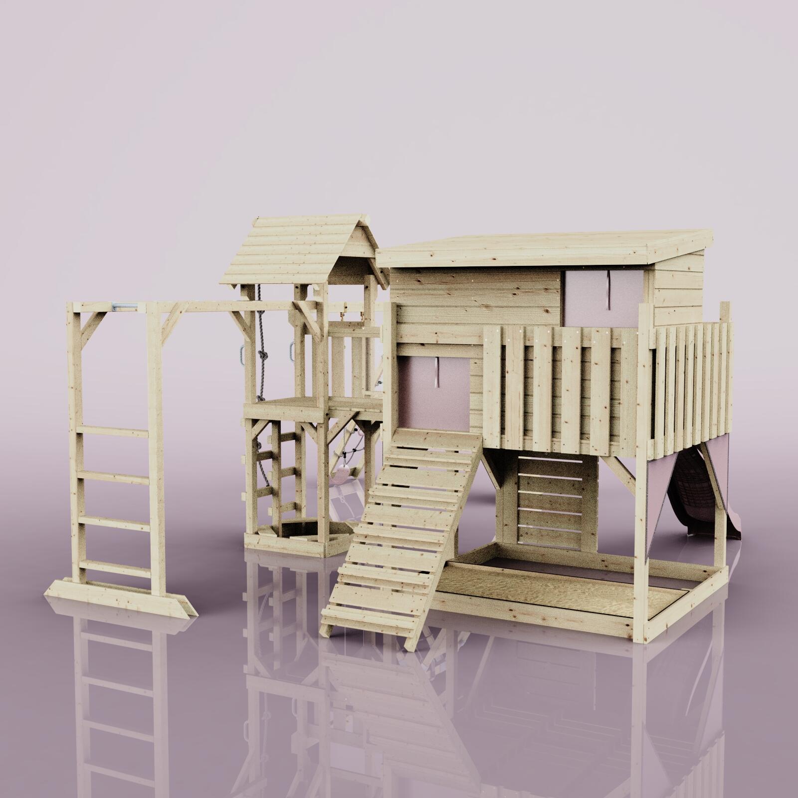 Spielturm Malin mit Trapezstange in Altrosa - 503 × 562 × 274 cm 3/5