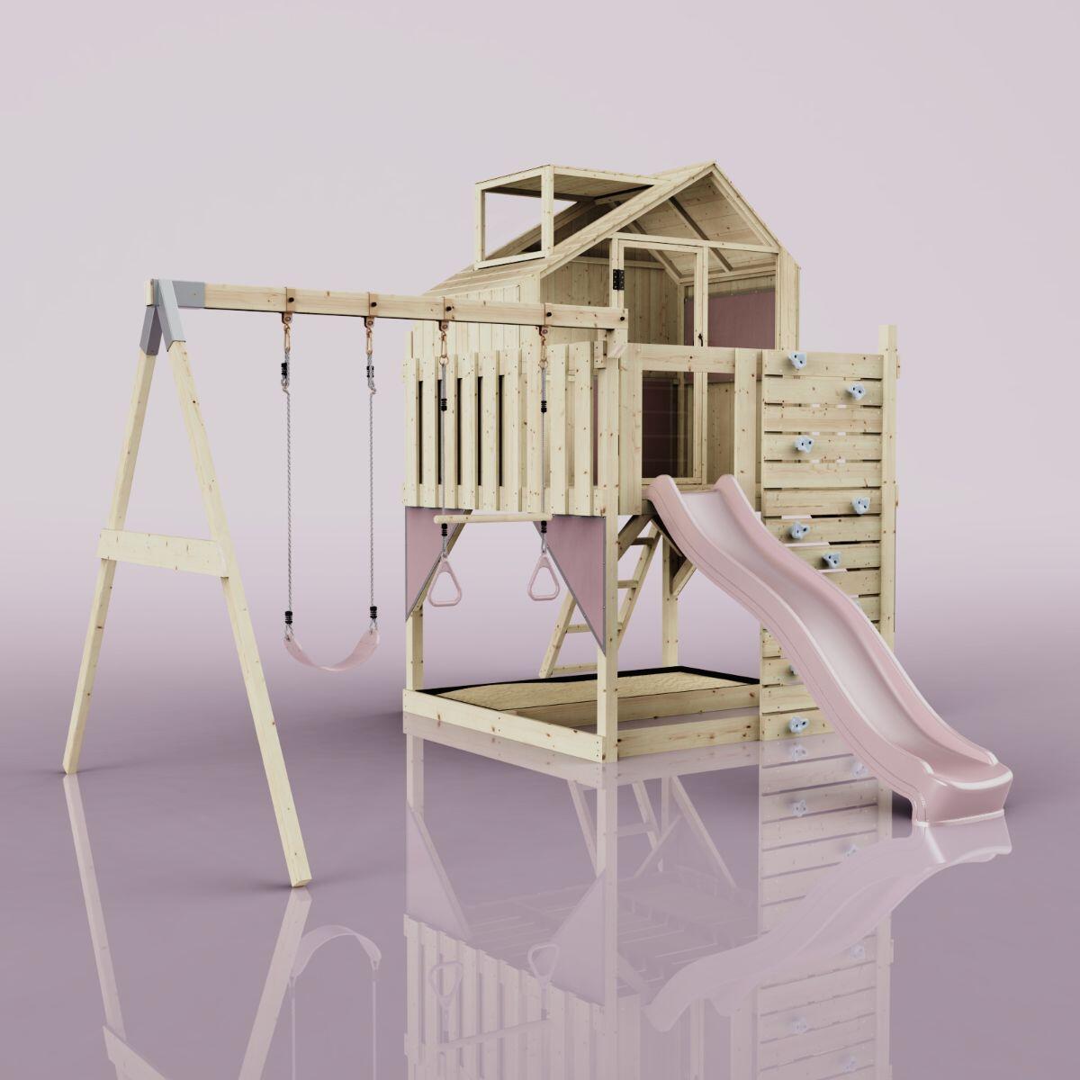 Spielturm Lasse mit Trapezstange in Altrosa - 414 × 399 × 292 cm 6/6