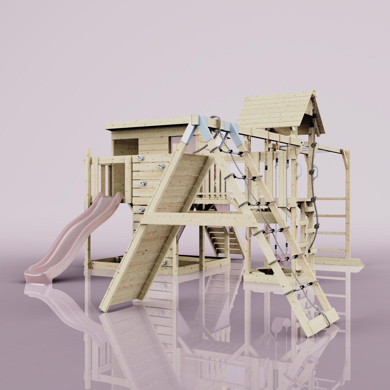 Spielturm Malin mit Trapezstange in Altrosa - 503 × 562 × 274 cm 5/5
