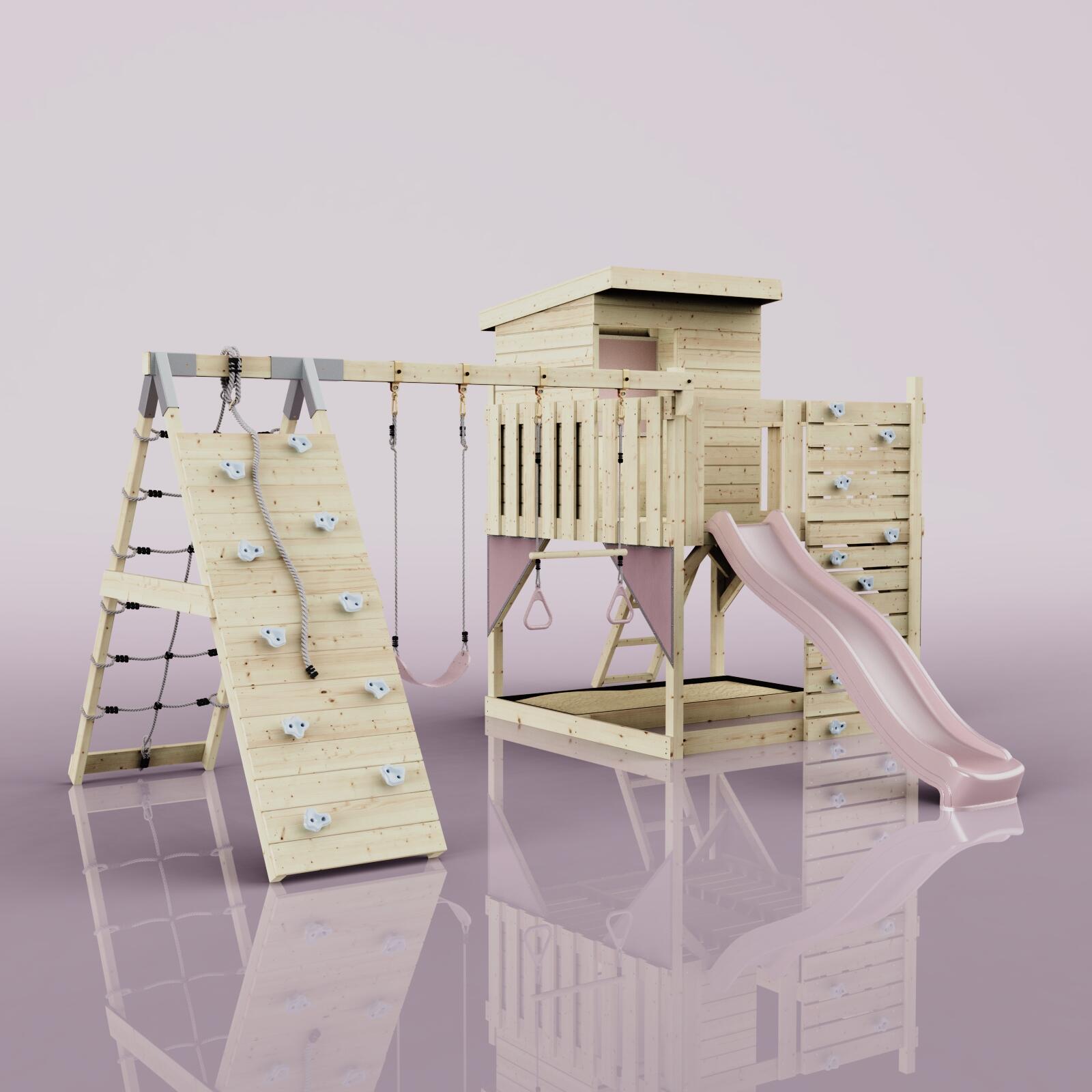 Spielturm Frida mit Trapezstange in Altrosa - 414 × 468 × 261 cm 6/6