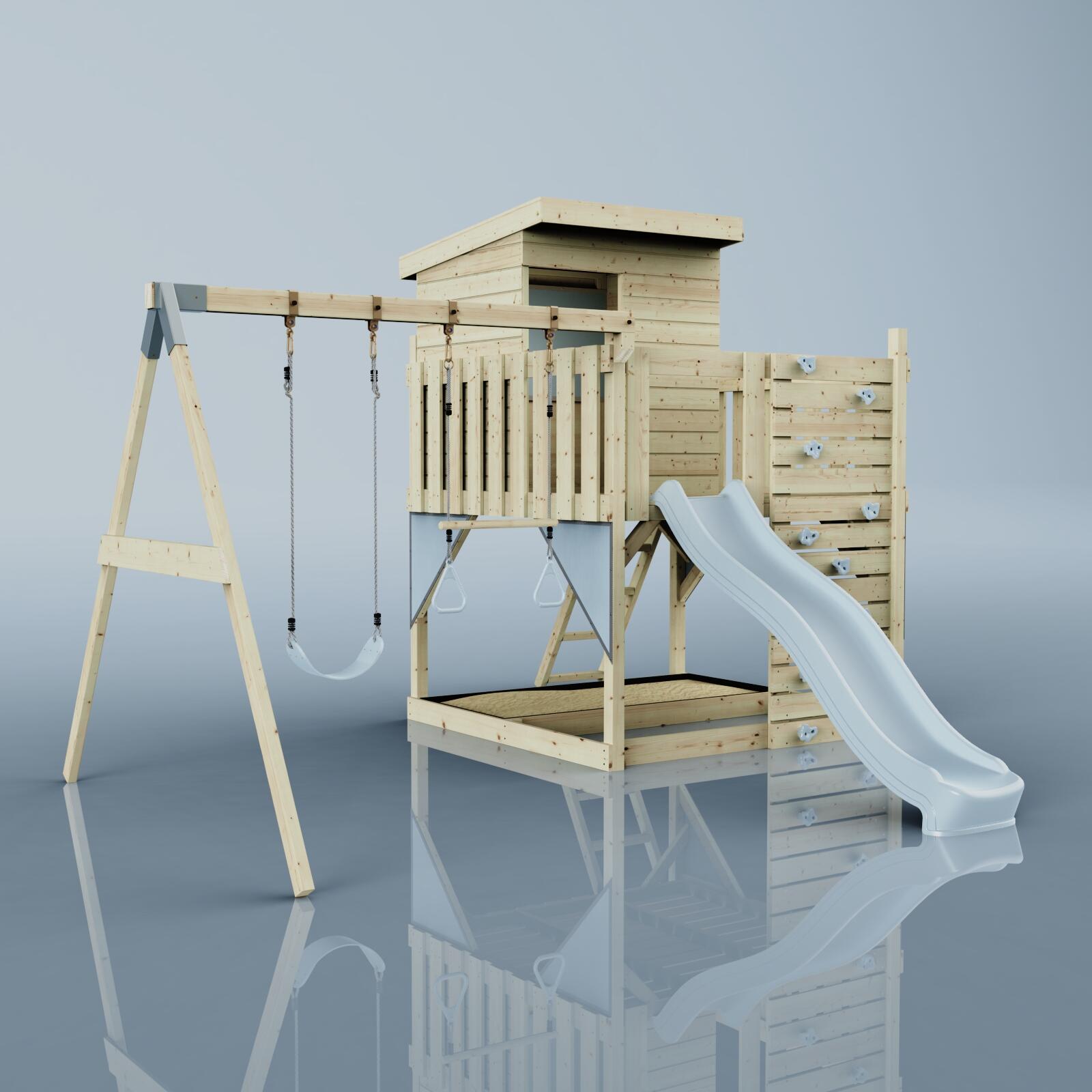 Spielturm Björn mit Trapezstange in Eisblau - 415 × 396 × 261 cm 6/7