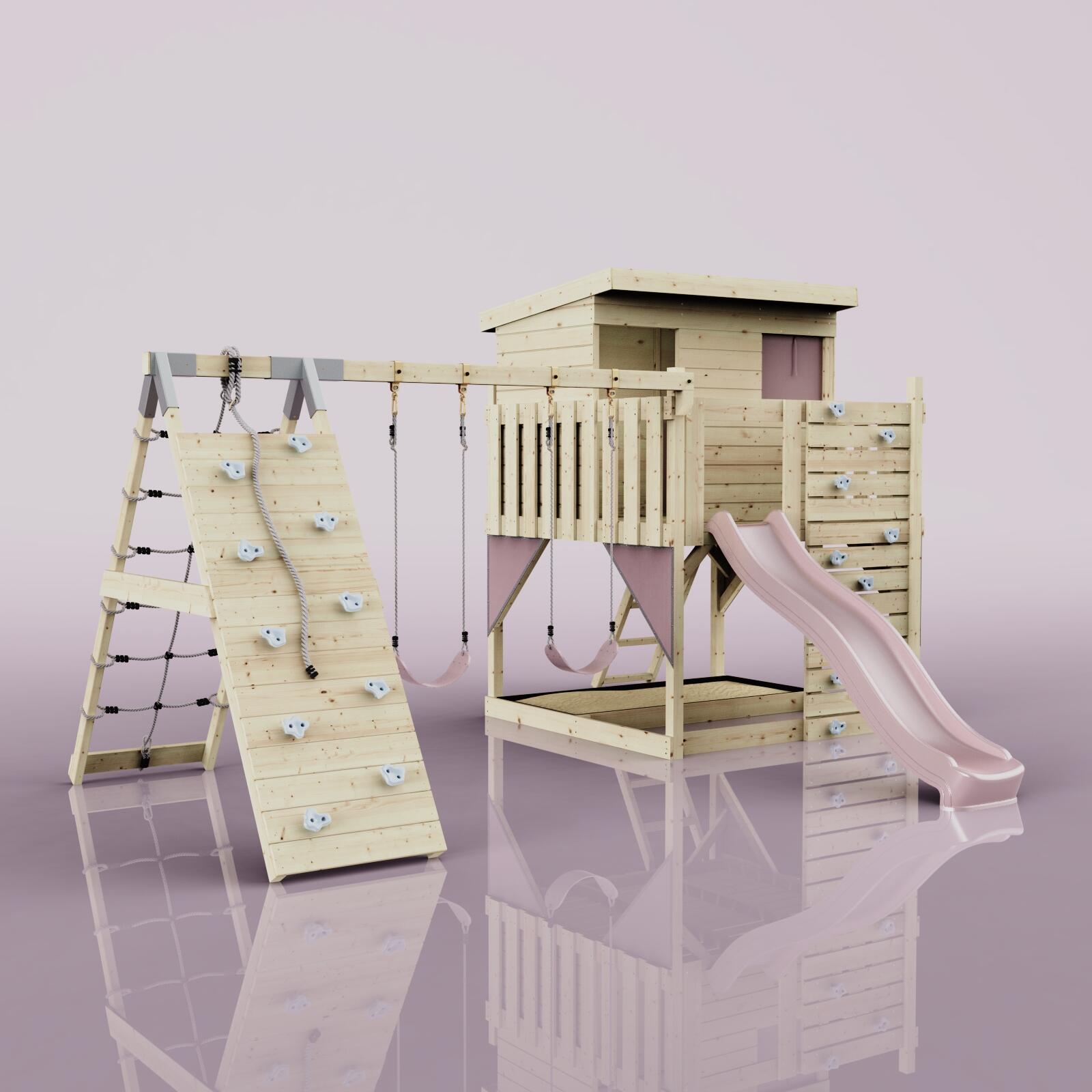 Spielturm Aksel mit Kinderschaukel in Altrosa - 415 × 469 × 261 cm 6/6