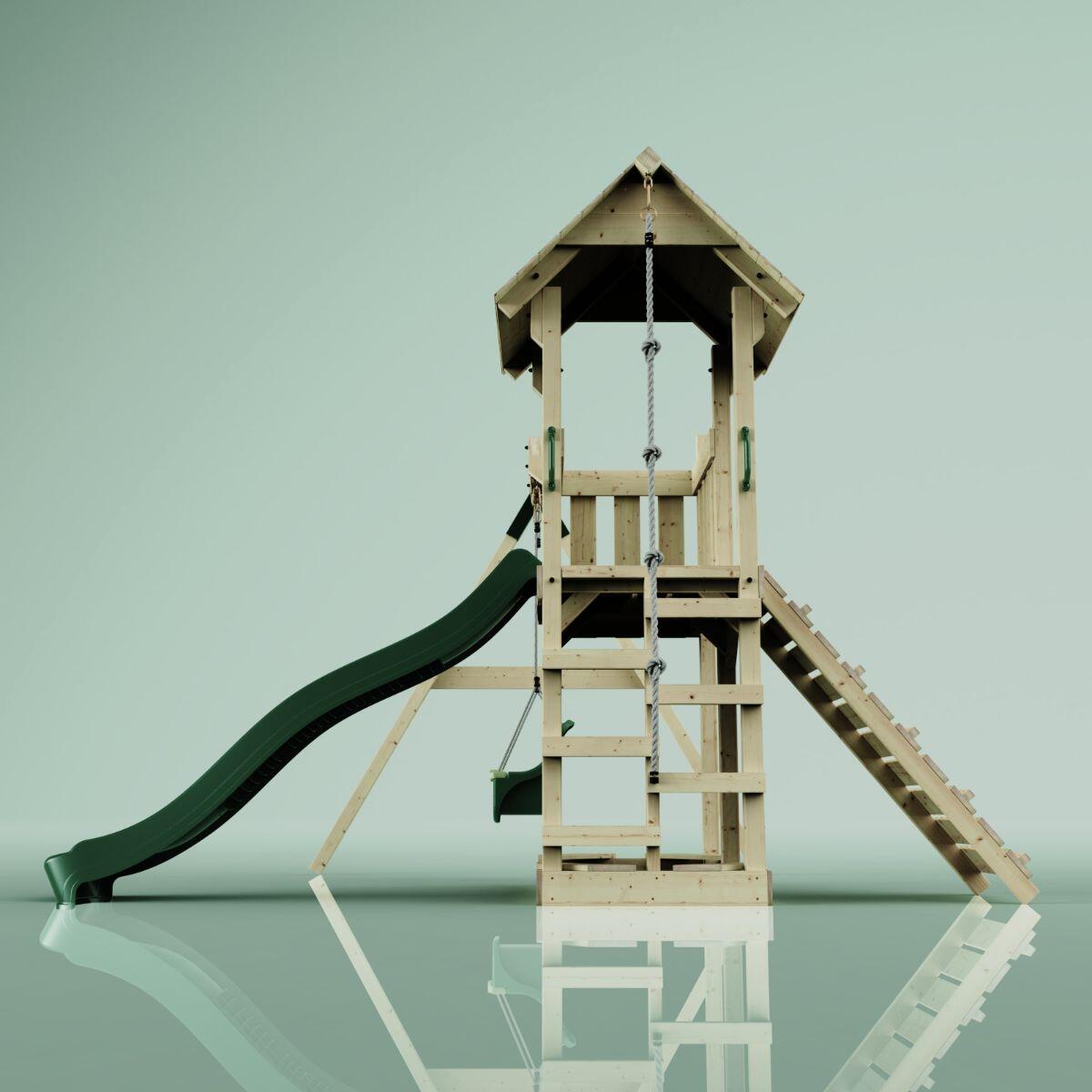 Spielturm Bergen mit Babyschaukel in Dunkelgrün - 357 × 271 × 273 cm 3/6