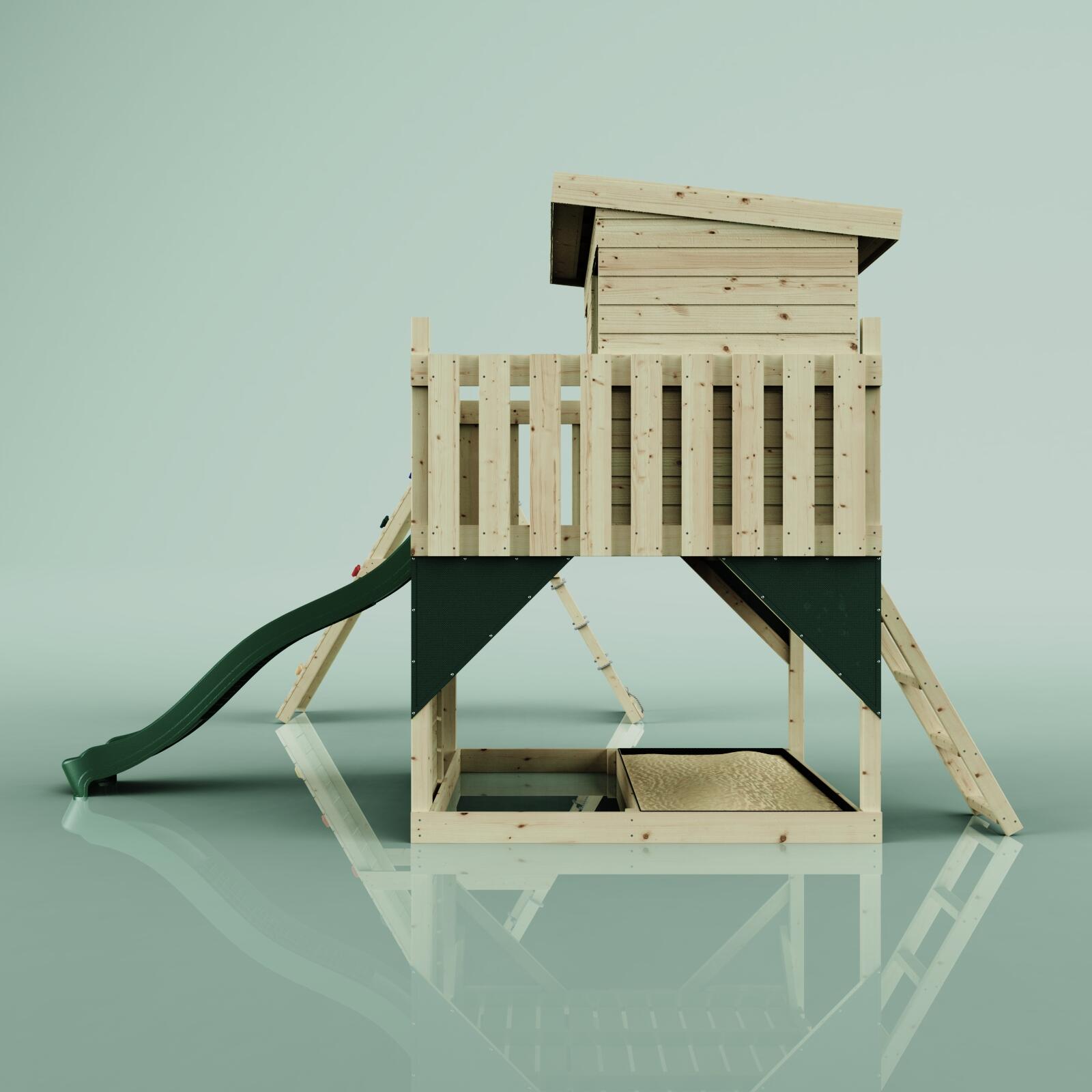 Spielturm Aksel mit Trapezstange in Dunkelgrün - 415 × 469 × 261 cm 3/6