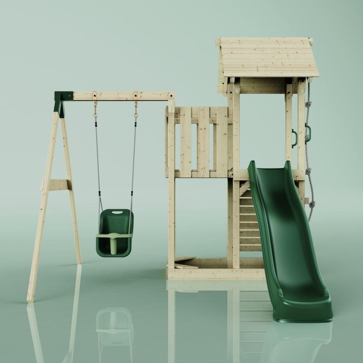 Spielturm Bergen mit Babyschaukel in Dunkelgrün - 357 × 271 × 273 cm 2/6