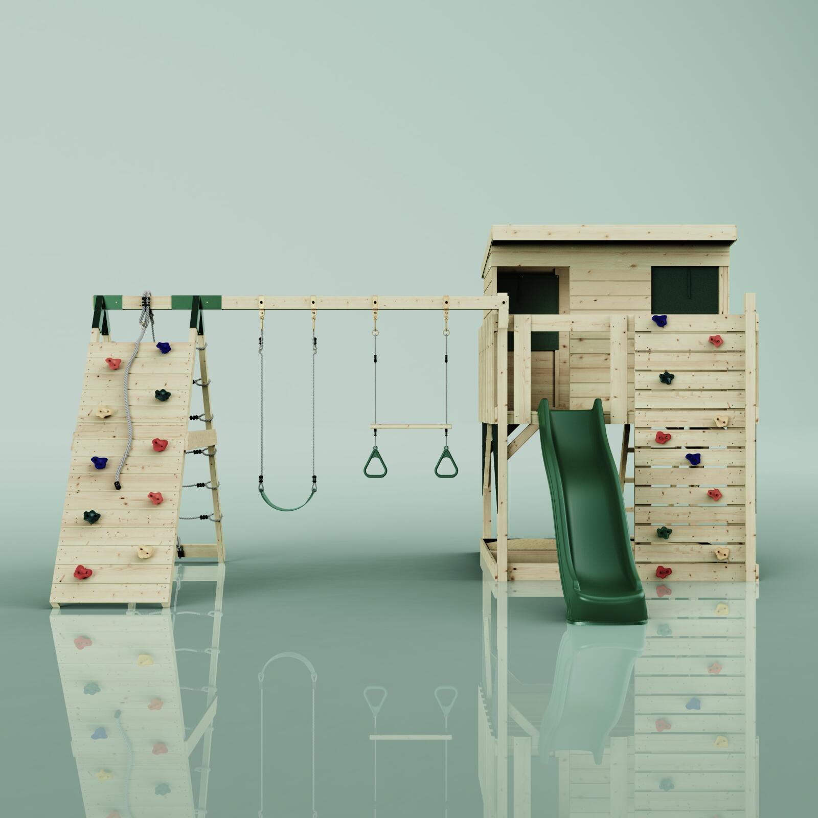 Spielturm Aksel mit Trapezstange in Dunkelgrün - 415 × 469 × 261 cm 2/6