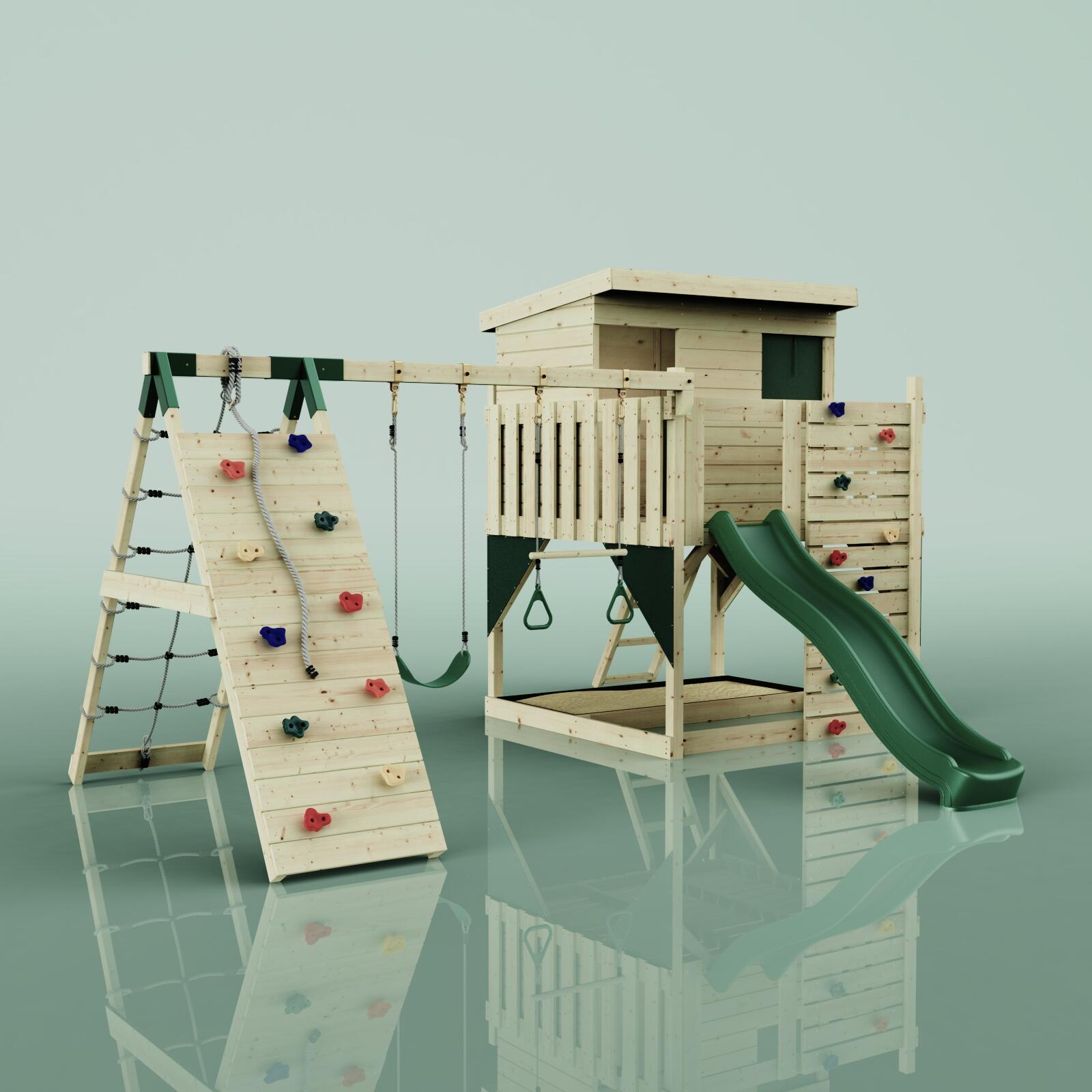 Spielturm Aksel mit Trapezstange in Dunkelgrün - 415 × 469 × 261 cm 6/6