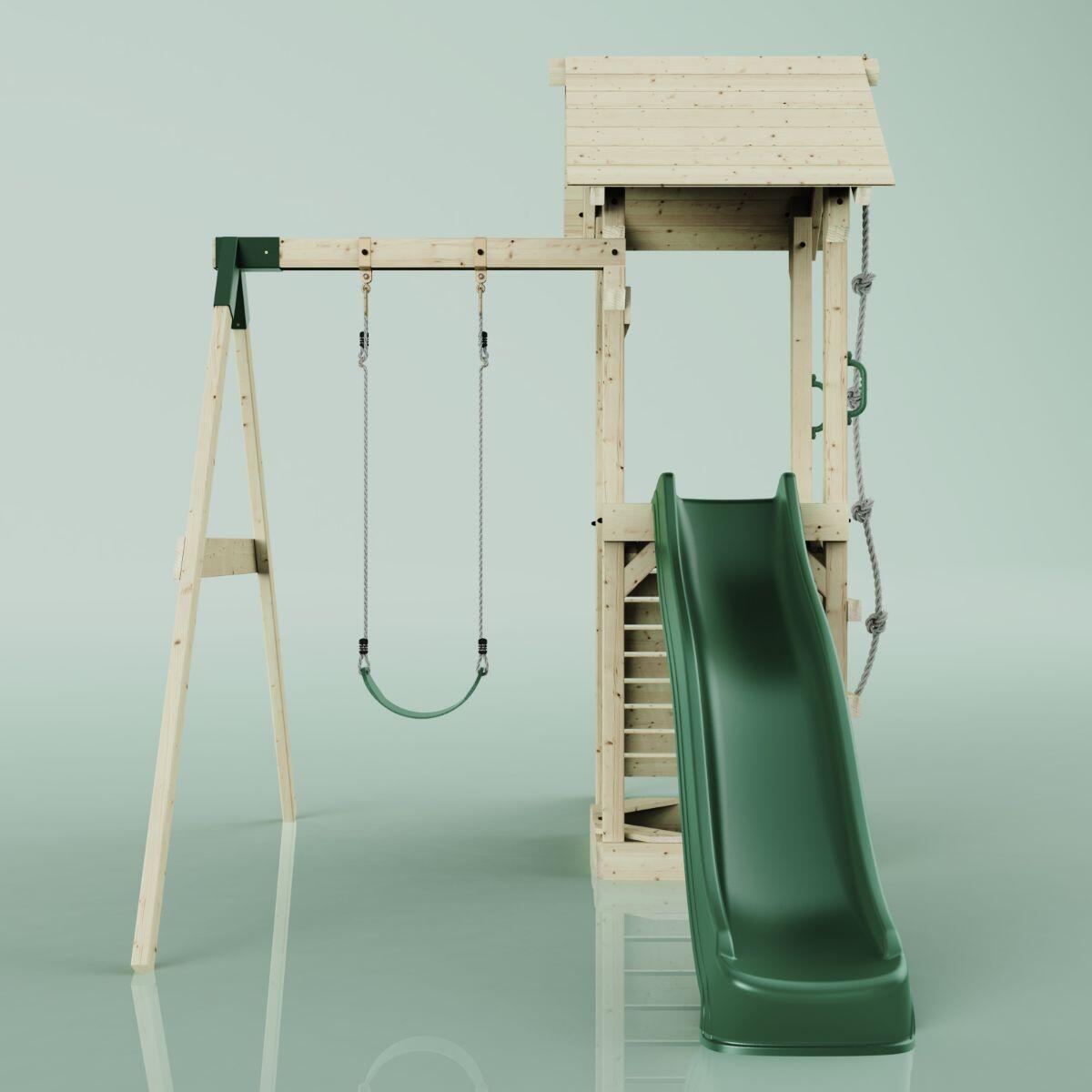 Spielturm Göteborg mit Kinderschaukel in Dunkelgrün - 357 × 202 × 273 cm 2/5