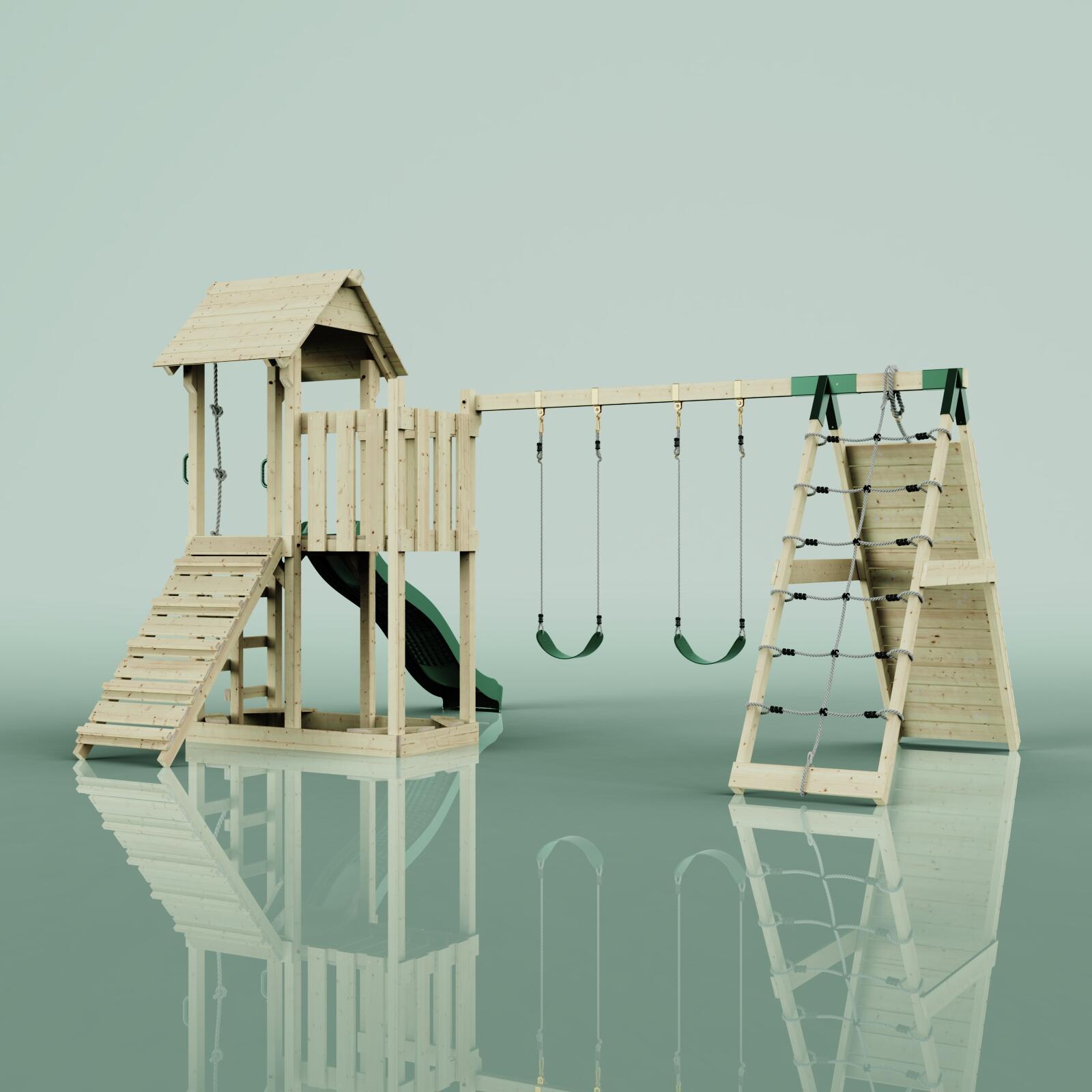 Spielturm Roskilde mit Kinderschaukel in Dunkelgrün - 357 × 451 × 274 cm 5/5