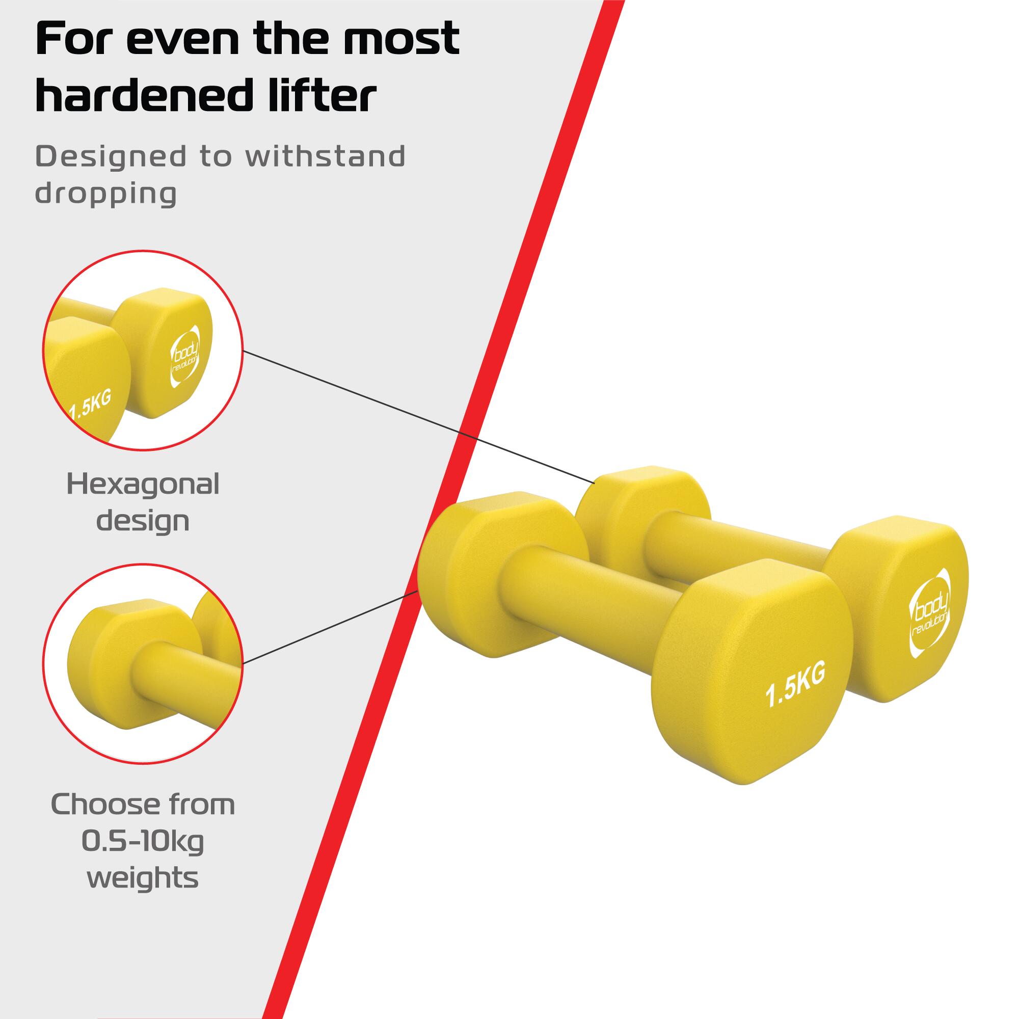 Body Revolution 2 x 1,5kg Neopreen Dumbbells 4/6