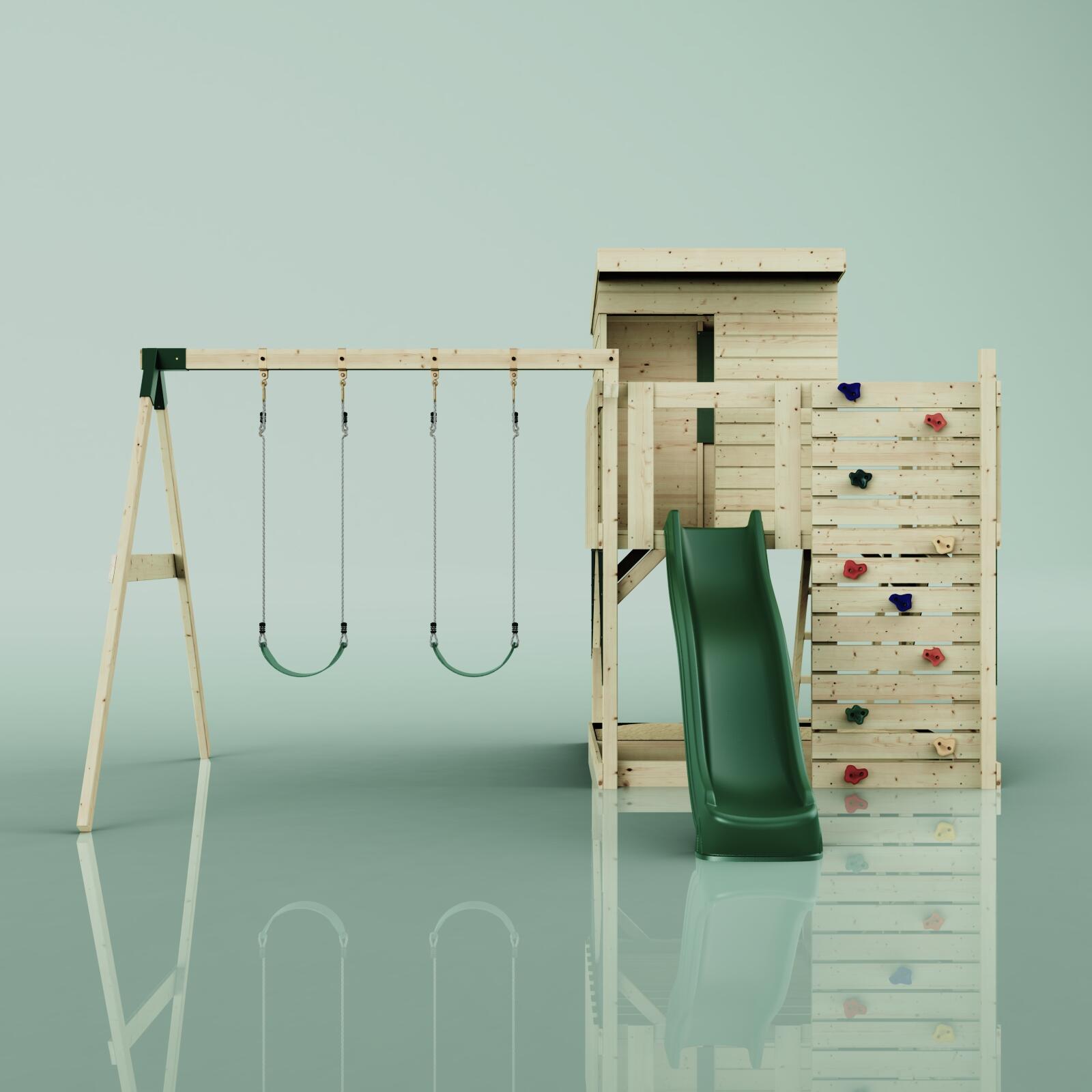 Spielturm Björn mit Kinderschaukel in Dunkelgrün - 415 × 396 × 261 cm 2/6