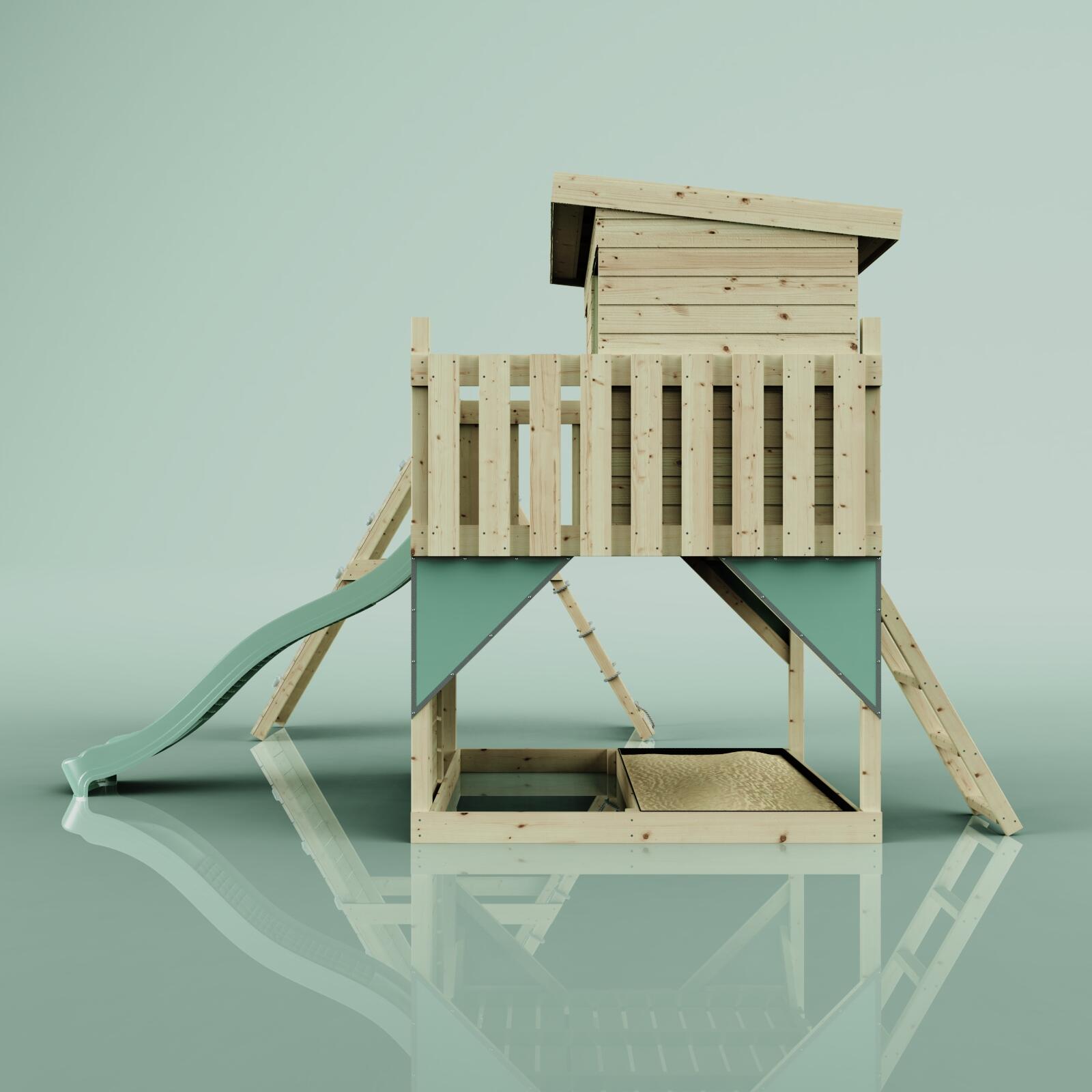 Spielturm Emil mit Kinderschaukel in Mintgrün - 415 × 396 × 260 cm 3/6