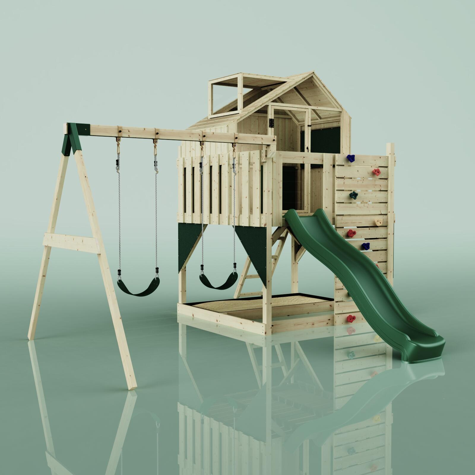 Spielturm Lasse mit Kinderschaukel in Dunkelgrün - 414 × 399 × 292 cm 3/5