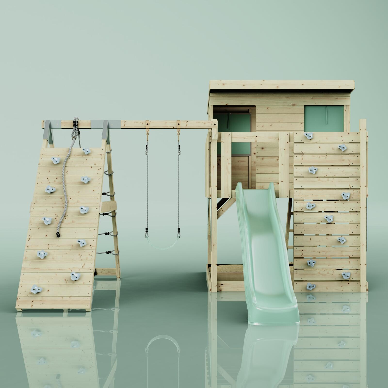 Spielturm Emil mit Kinderschaukel in Mintgrün - 415 × 396 × 260 cm 2/6