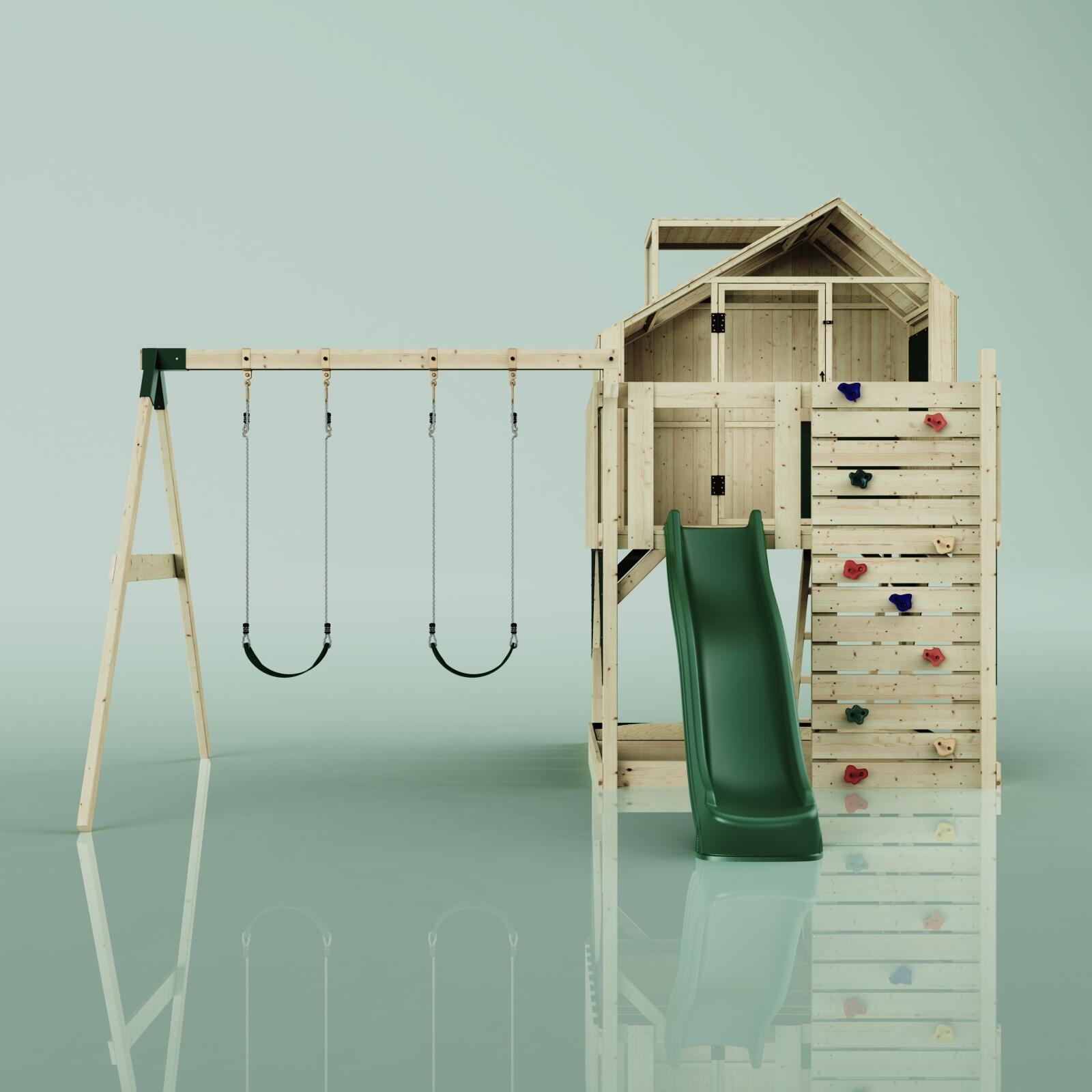 Spielturm Lasse mit Kinderschaukel in Dunkelgrün - 414 × 399 × 292 cm 2/5