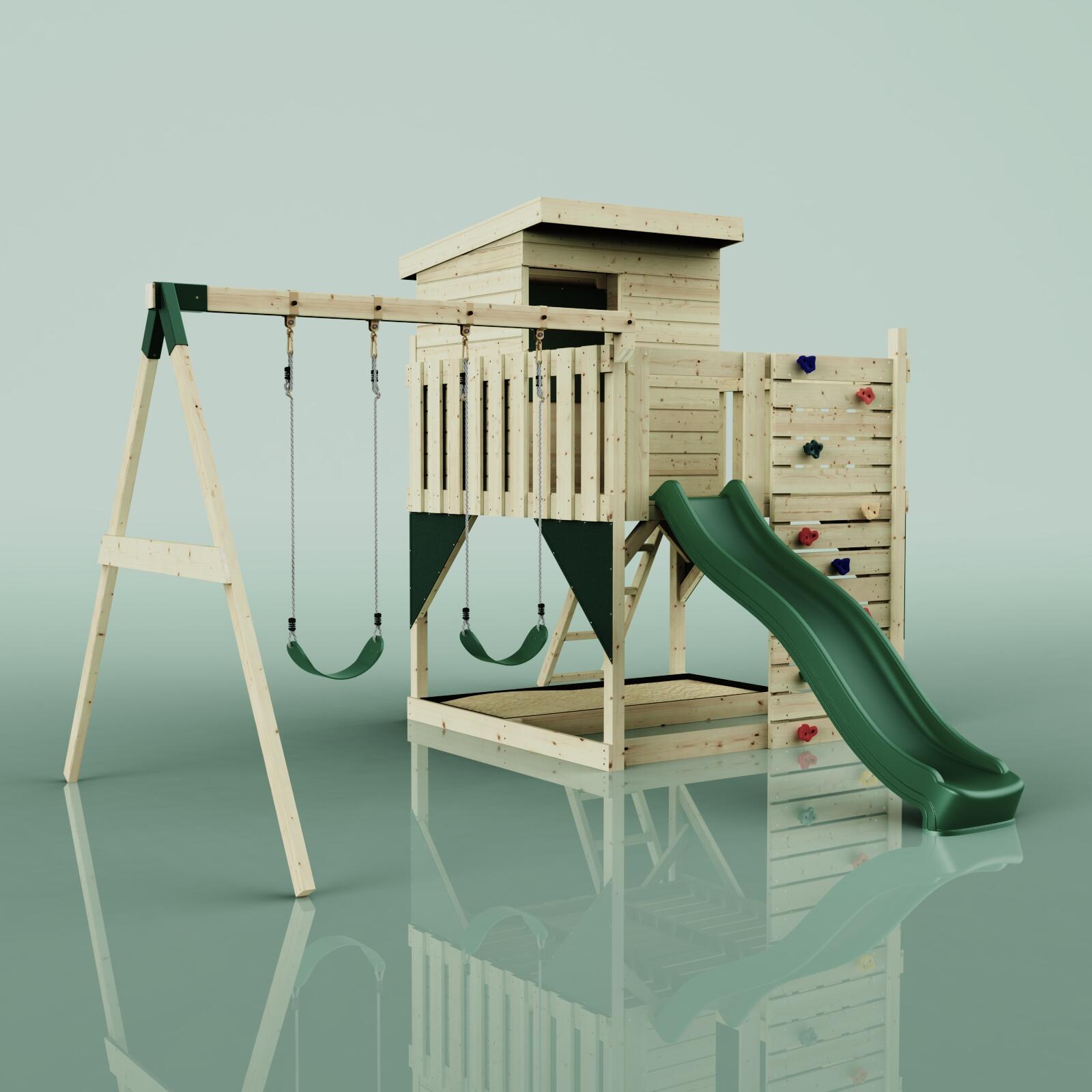 Spielturm Björn mit Kinderschaukel in Dunkelgrün - 415 × 396 × 261 cm 6/6