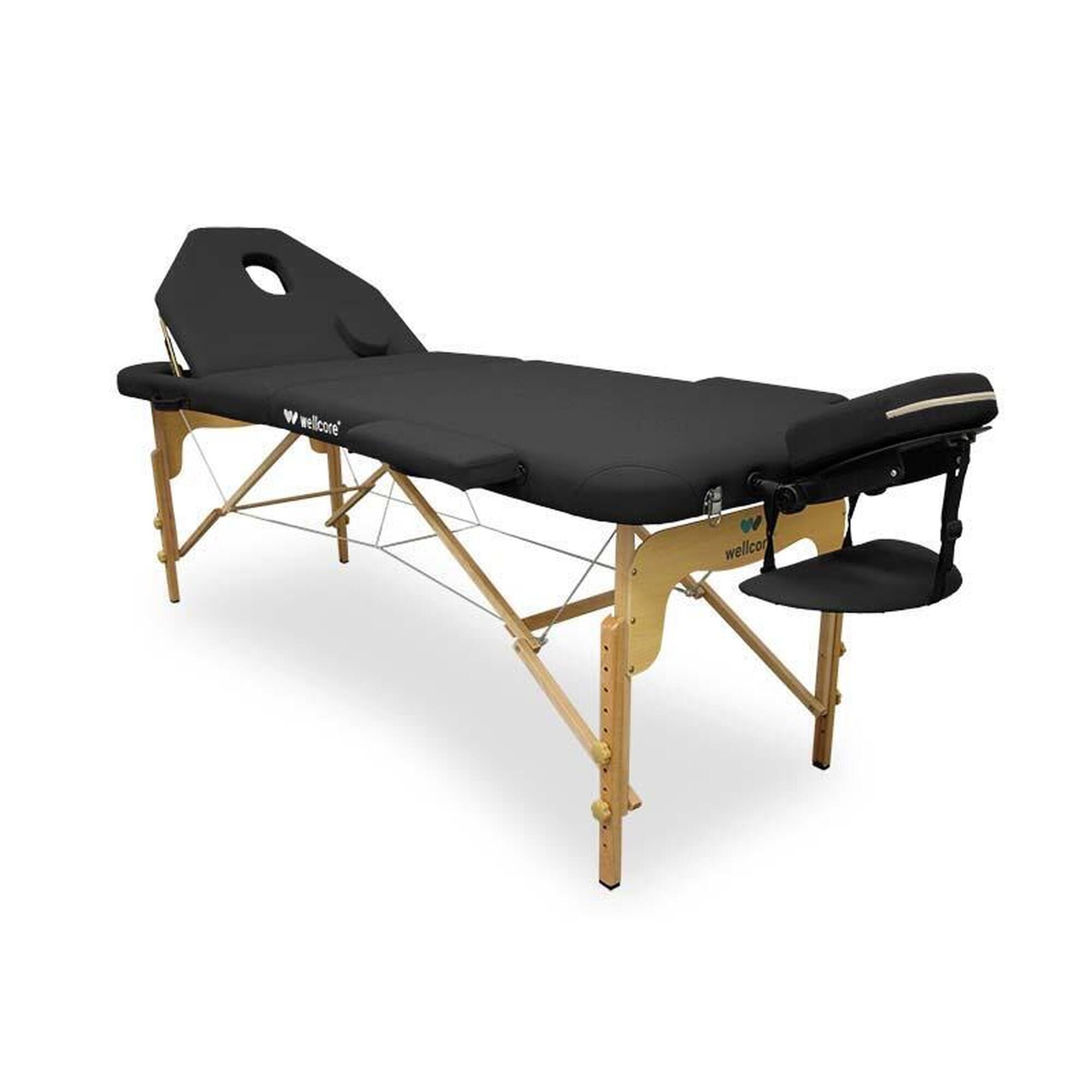 Wellcore - Wellcore Brancard Pliant En Bois 195 X 70 Cm Avec Dossier Rabattable - Table De Massage - Noir - No Size - Decathlon