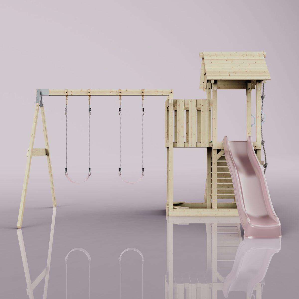 Spielturm Uppsala mit Kinderschaukel in Altrosa - 357 × 361 × 273 cm 2/6