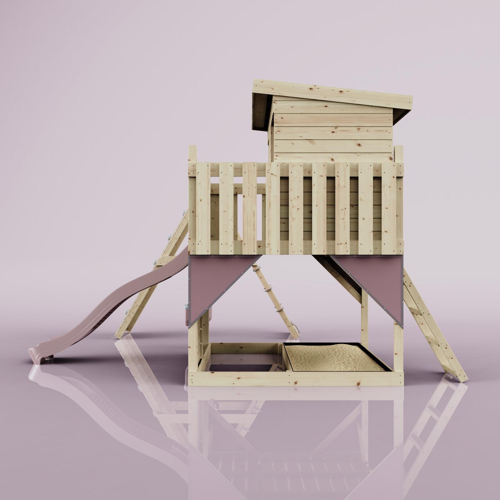 Spielturm Emil mit Babyschaukel in Altrosa - 415 × 396 × 260 cm 3/6