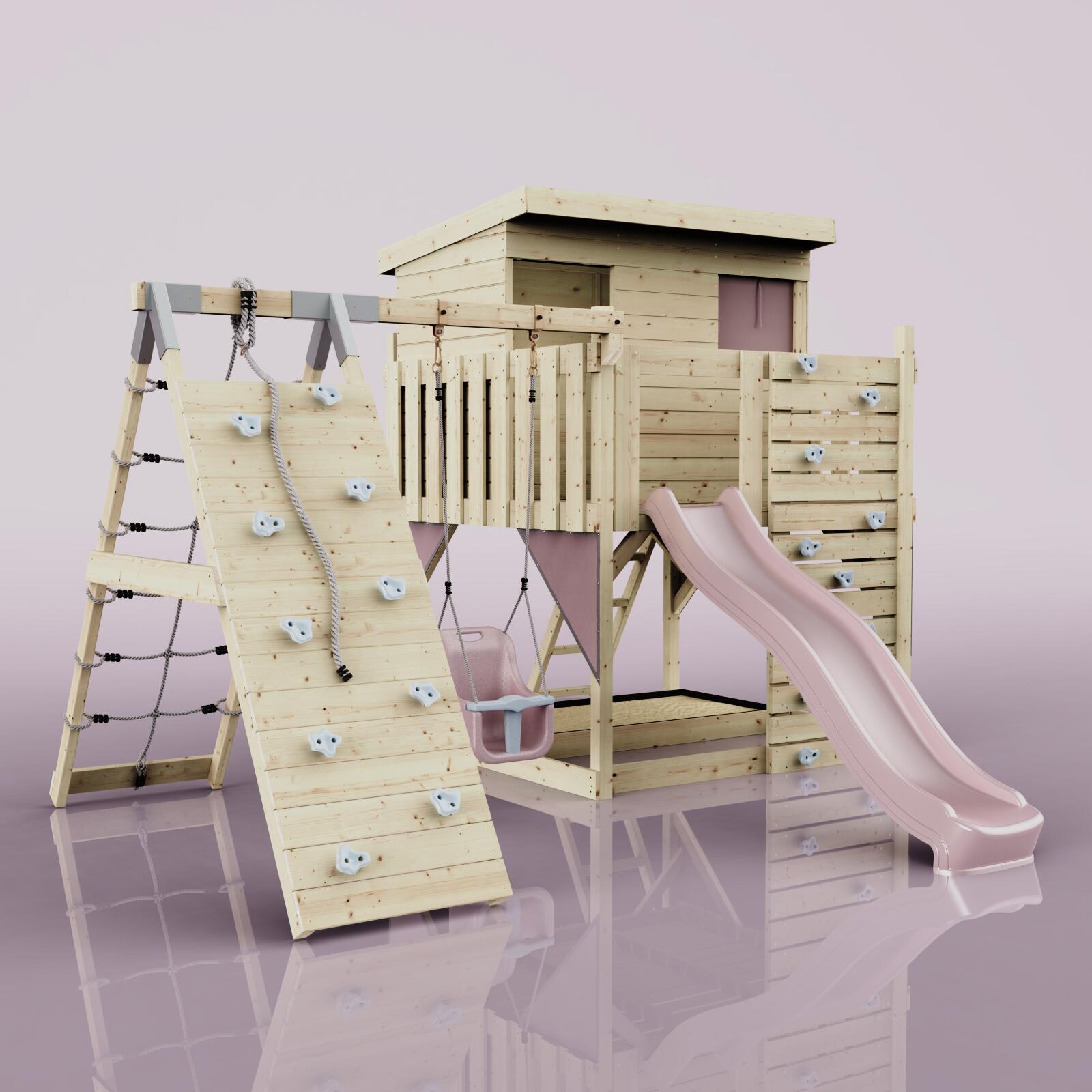 Spielturm Emil mit Babyschaukel in Altrosa - 415 × 396 × 260 cm 6/6