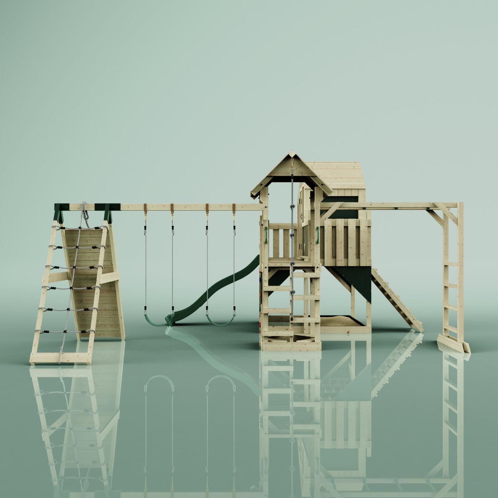 Spielturm Milo mit Kinderschaukel in Dunkelgrün - 503 × 562 × 291 cm 2/5
