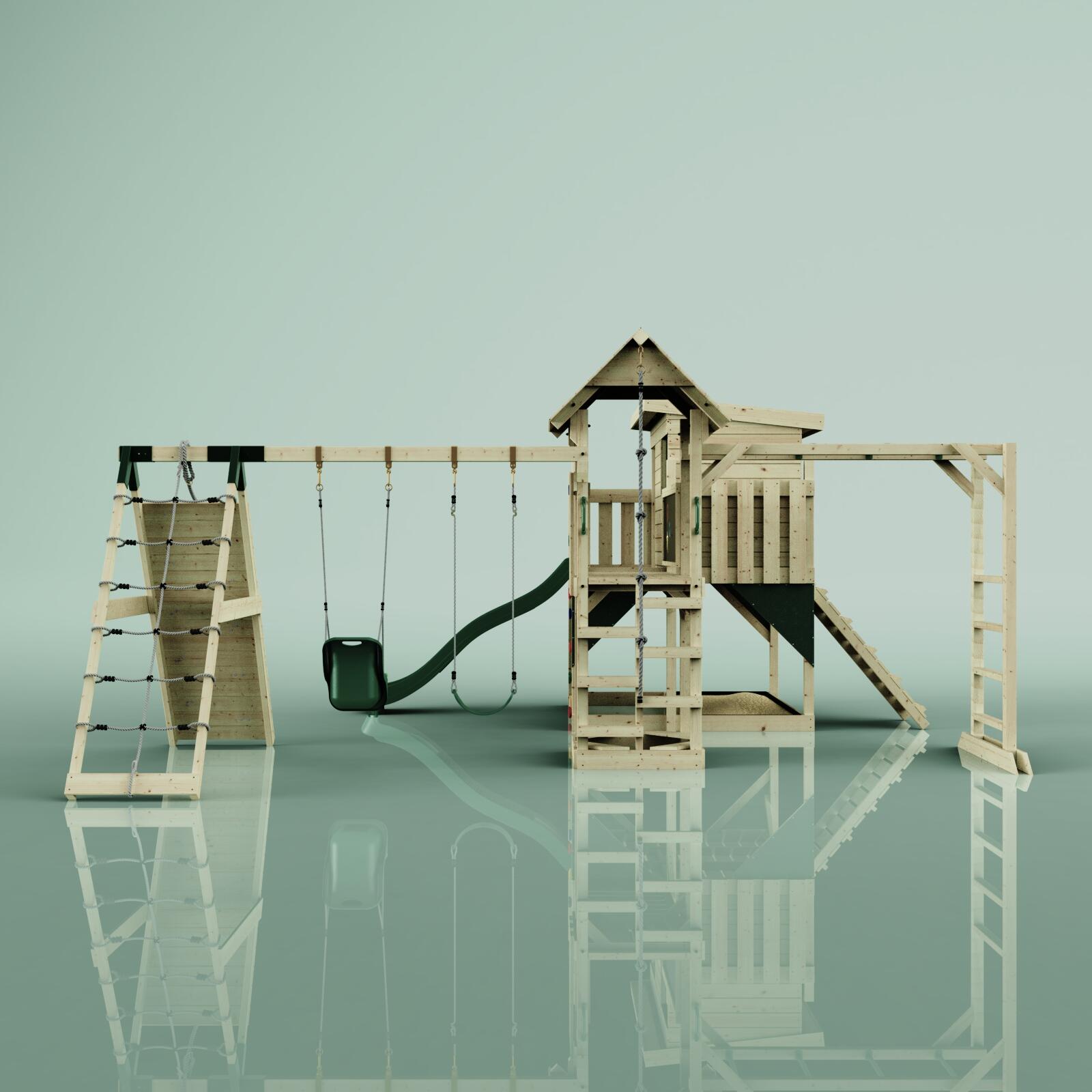 Spielturm Malin mit Babyschaukel in Dunkelgrün - 503 × 562 × 274 cm 2/5
