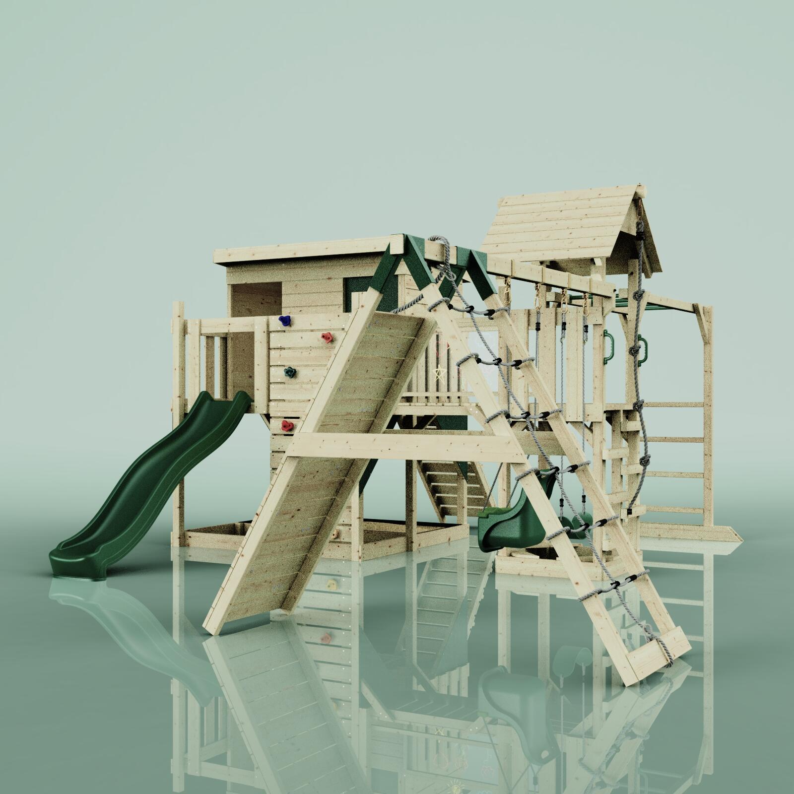 Spielturm Malin mit Babyschaukel in Dunkelgrün - 503 × 562 × 274 cm 5/5