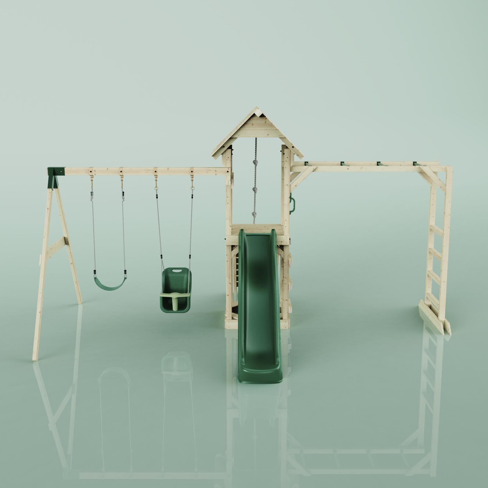 Spielturm Örebro mit Babyschaukel in Dunkelgrün - 358 × 491 × 275 cm 2/6