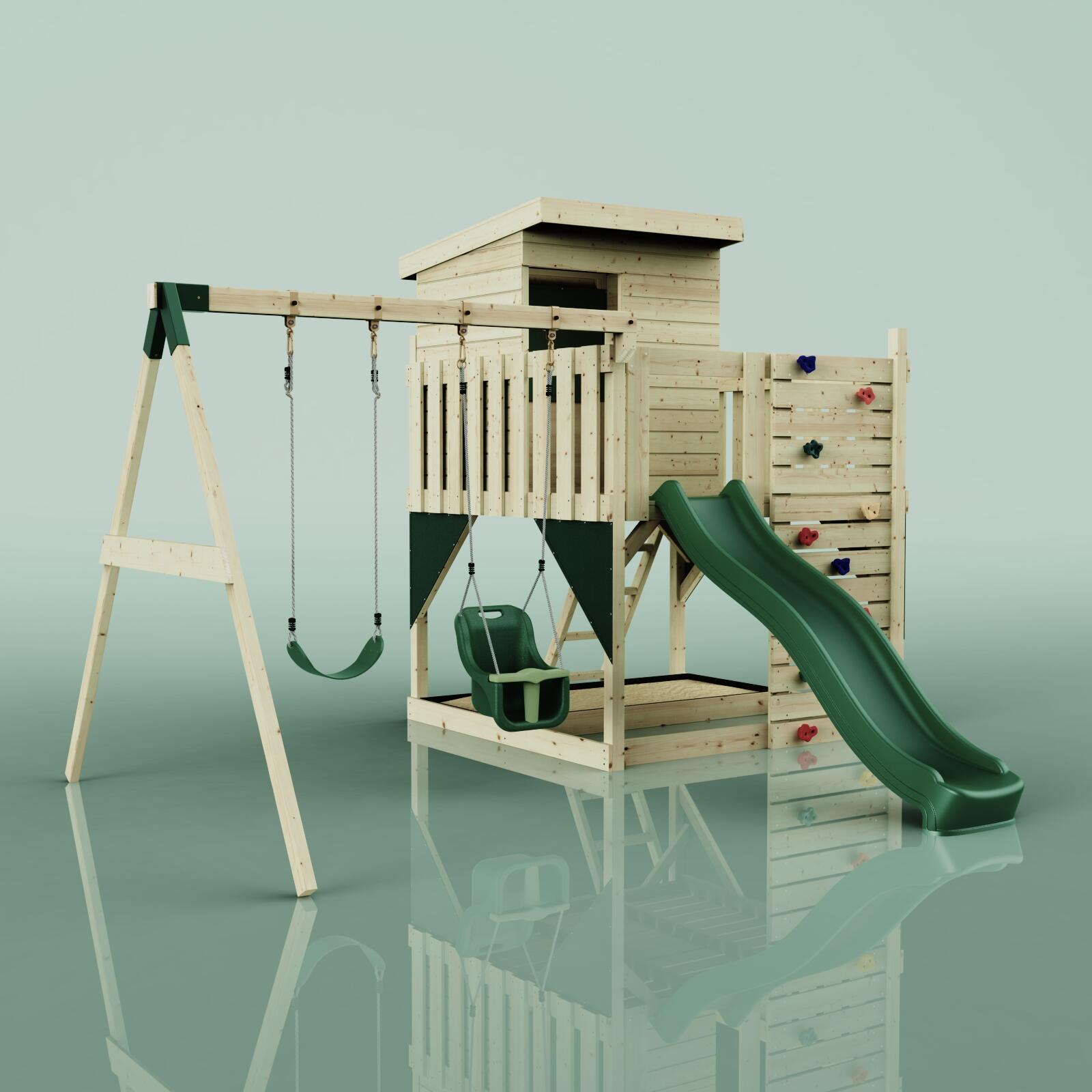 Spielturm Björn mit Babyschaukel in Dunkelgrün - 415 × 396 × 261 cm 6/6