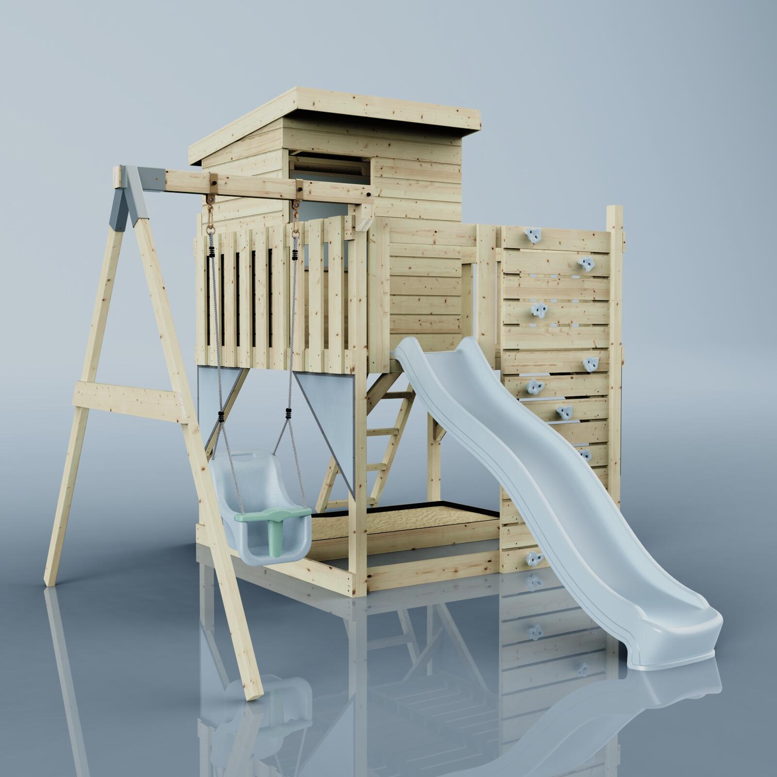 Spielturm Alma mit Babyschaukel in Eisblau - 415 × 306 × 260 cm 6/7
